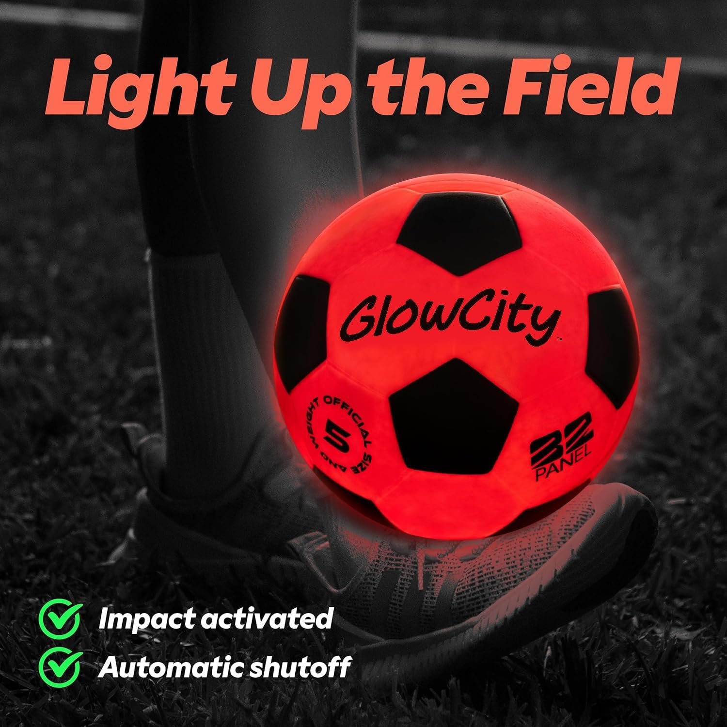 GlowCity Glow in The Dark Soccer Ball - Sizes 3, 4, 5 for Kids, Teens & Adults - Light Up Soccer Ball with 2 LED Lights - Sports Birthday Gifts Ideas for Boys & Teenagers Ages 6 7 8 9 10 11 12 13 14 - Image 2