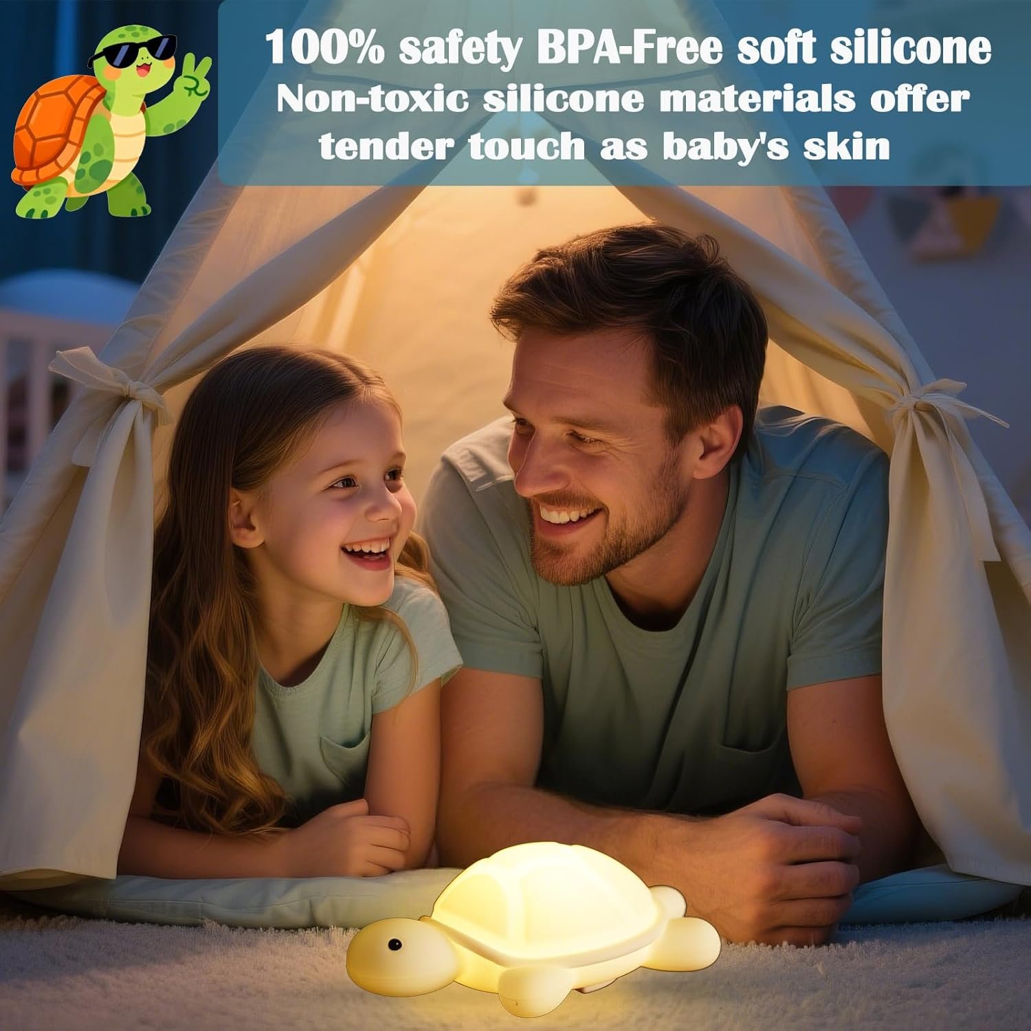Turtle Night Light, Sea Turtle Gifts, Cute Soft Silicone Squishy LED Lamp with 7 RGB Colors , Dimmable, Timer, Touch Control, Kids' Bedroom Decor, Gift for Children, Breastfeeding Nursery Birthdays - Image 6
