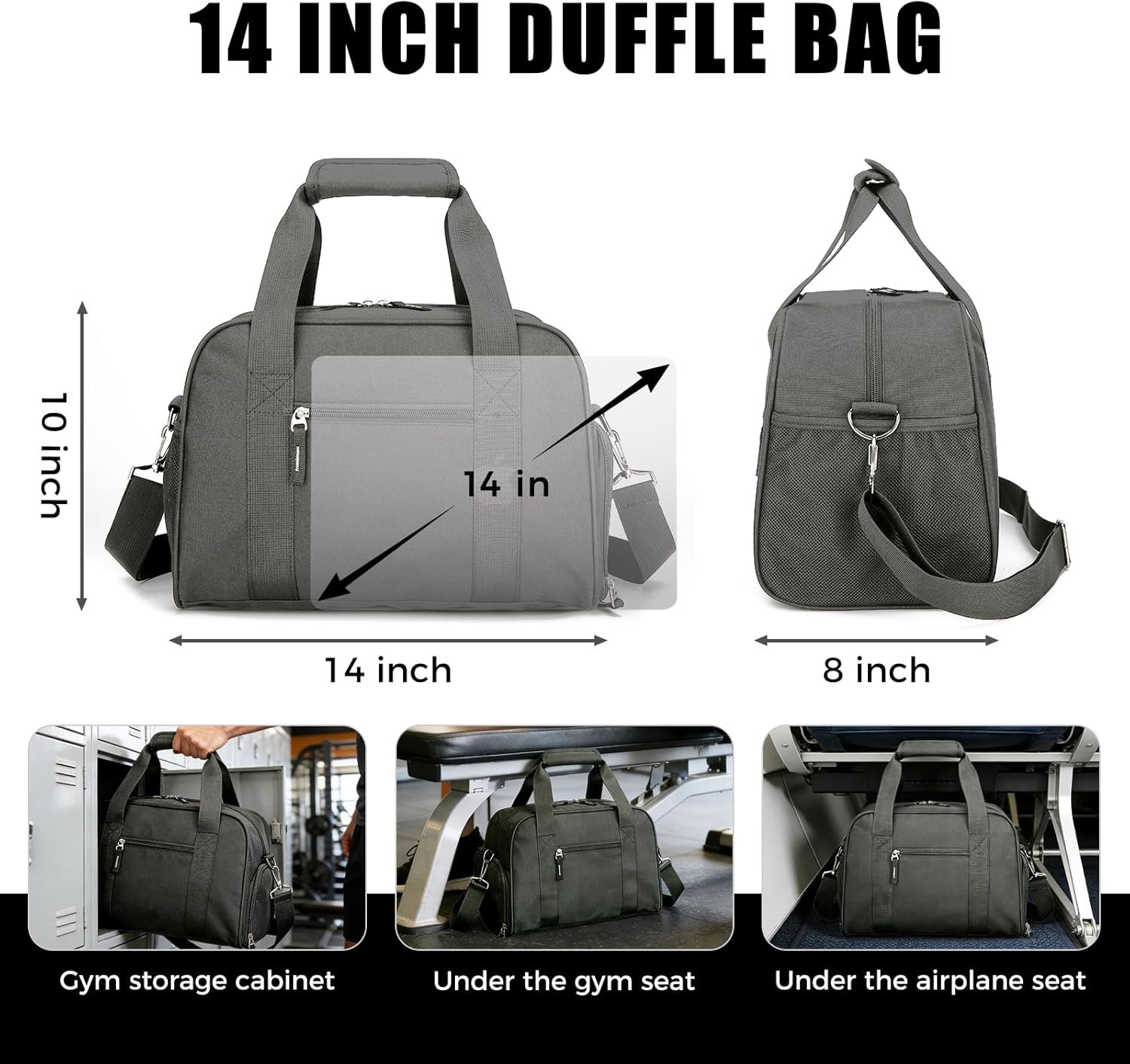 Searock 14 inch Small Gym Bag for Men & Women, Mini Duffle Bag with Shoe Compartment, Lightweight Carry On Duffel Bag for Travel Sports, Dark Grey - Image 2