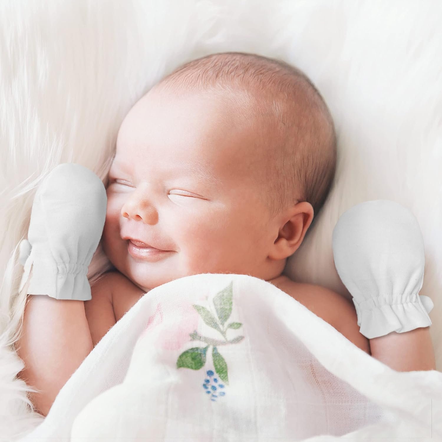 Newborn Baby No Scratch Mittens Stay On, 100% Cotton Breathable, Adjustable Infant Gloves for Baby Boys Girls Mittens - Image 3
