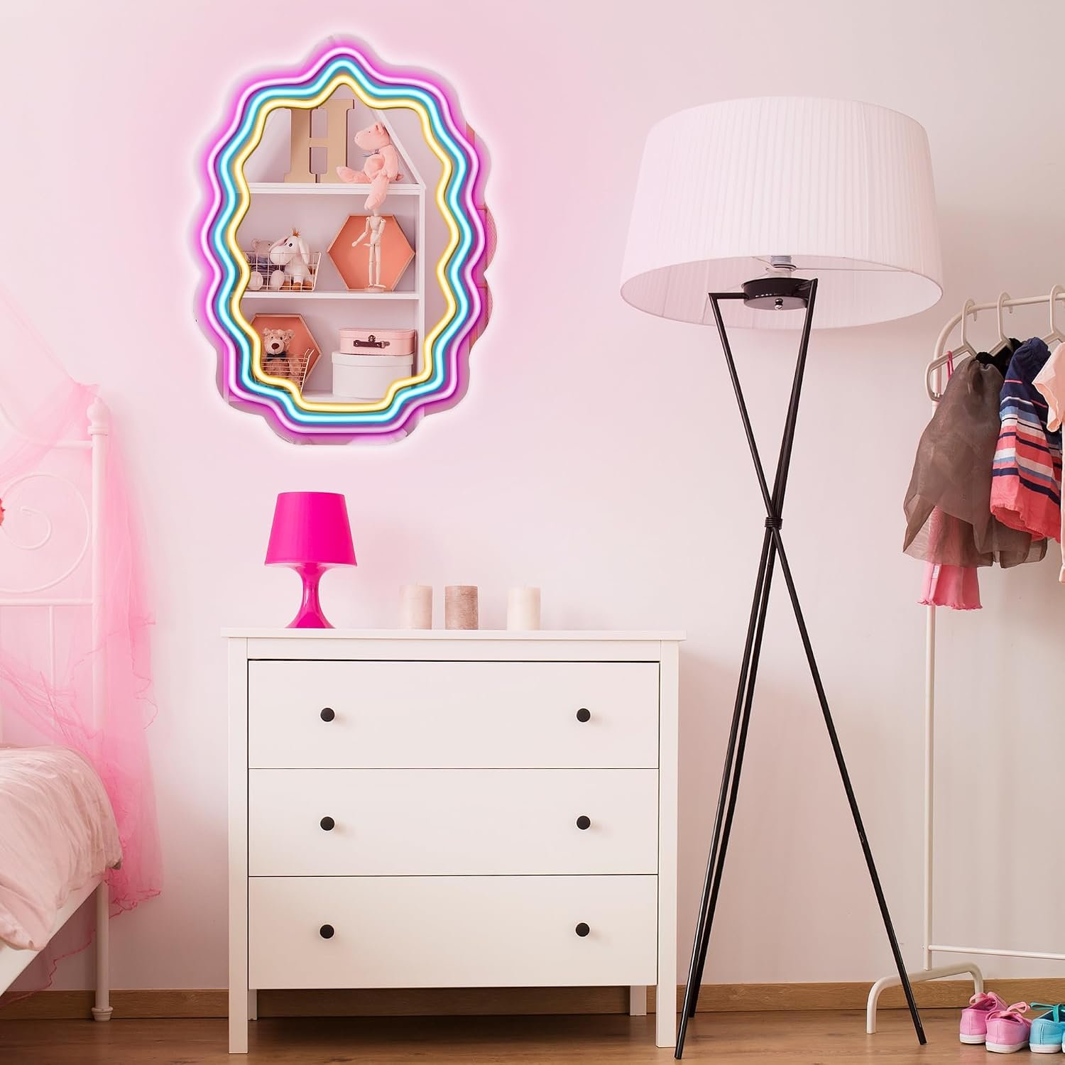 Kavaas Wavy Neon Mirror 16.9" x 12.7", LED Wave Mirror with Lights for Bedroom, Girls Room - Best Gifts for Teen Girls, Birthday, Christmas - Image 5