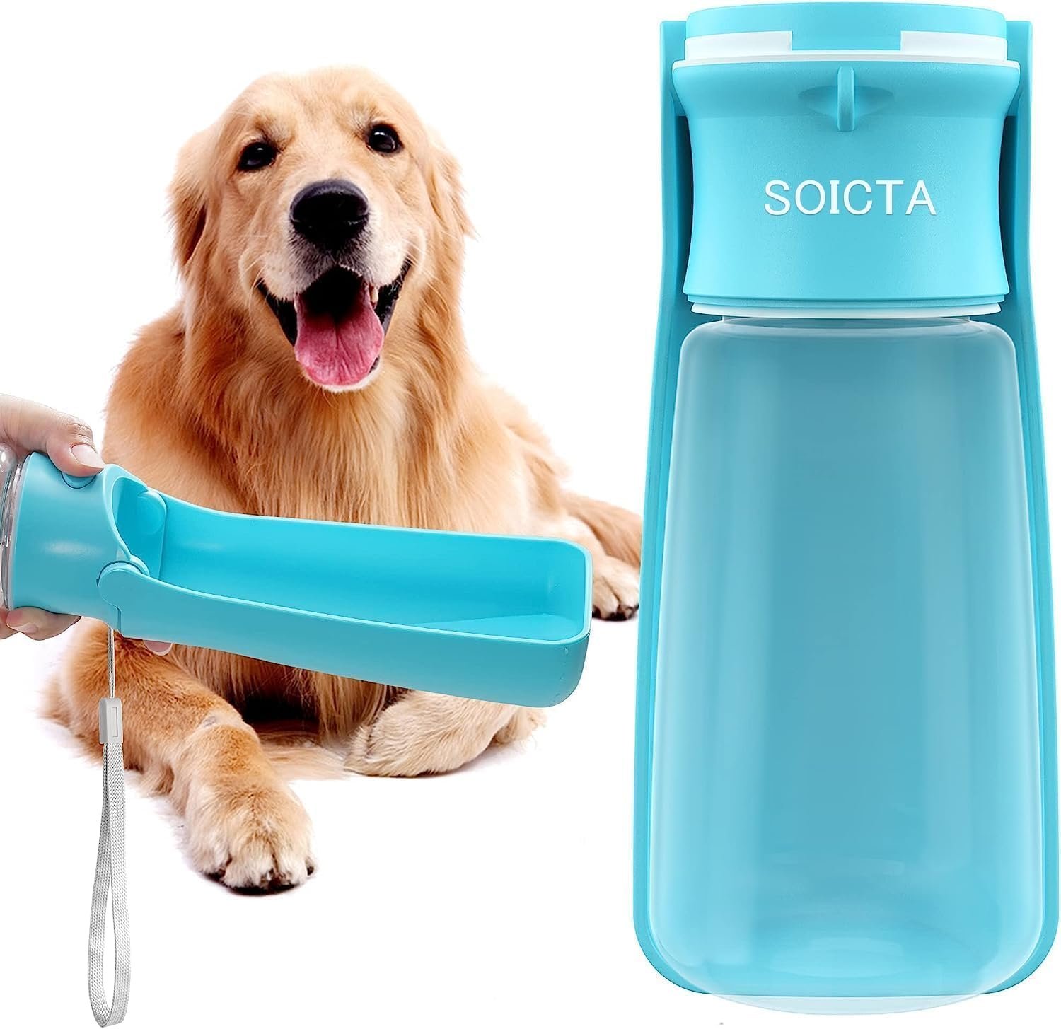 Dog Water Bottle, Portable Pet Water Dispenser for Dog, Leakproof Travel Pet Feeder for Small & Medium & Large Dogs, Cats, Puppy, Small Animal for Outdoor Walking, Hiking (19OZ Blue)