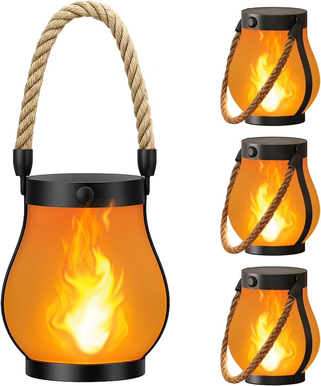 Hompavo Gen2 Solar Lanterns Outdoor with Ultra-Real Flame, Dual Charging (USB/Solar) & 2 Mode - Waterproof Decorative Hanging/Table Lights for Yard Patio Garden Birthday Mothers Day Gifts for Women, 4