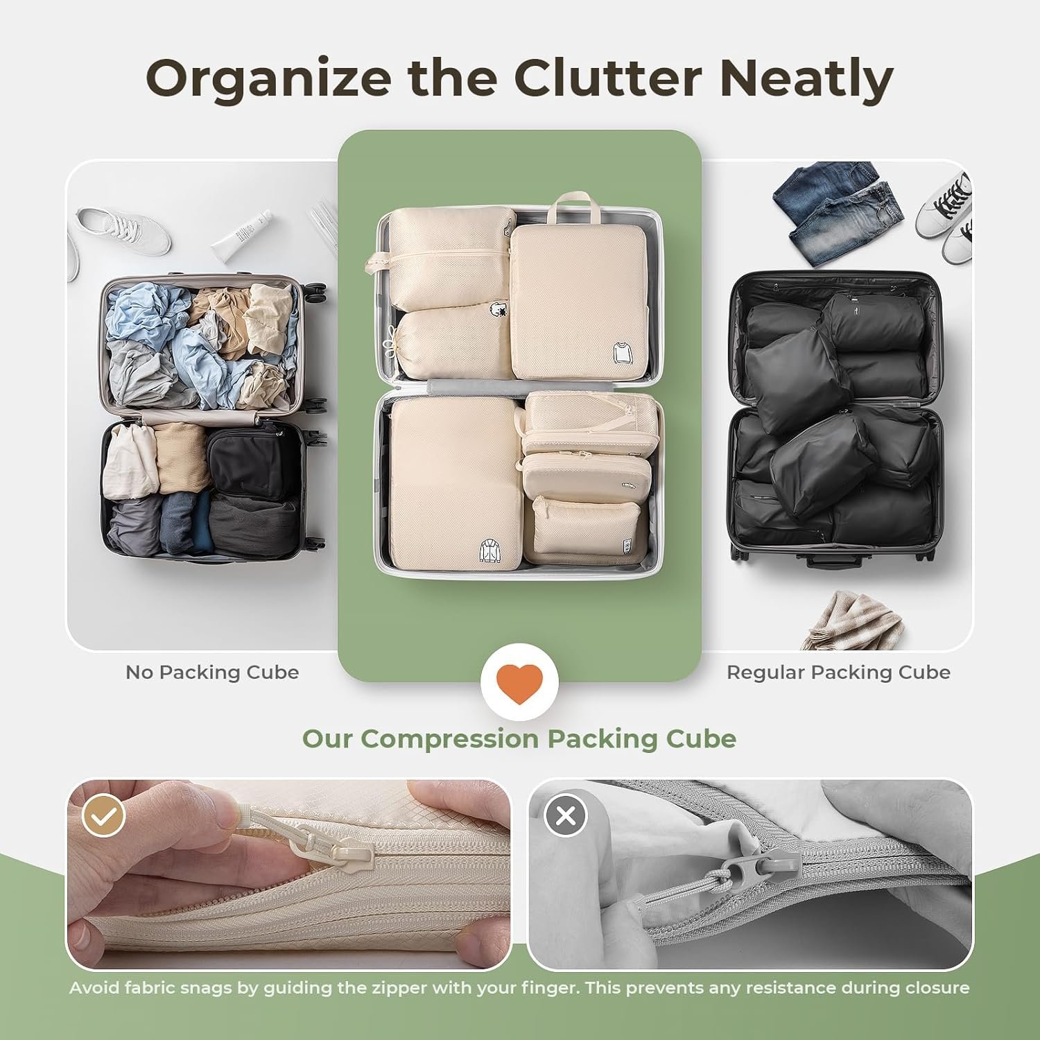 Samfolk Compression Packing Cubes for Suitcases, Ultralight Packing Cubes for Backpack Waterproof Luggage Packing Organizers Expandable Packing Cubes for Travel Accessories and Essentials 8 Set Beige - Image 6