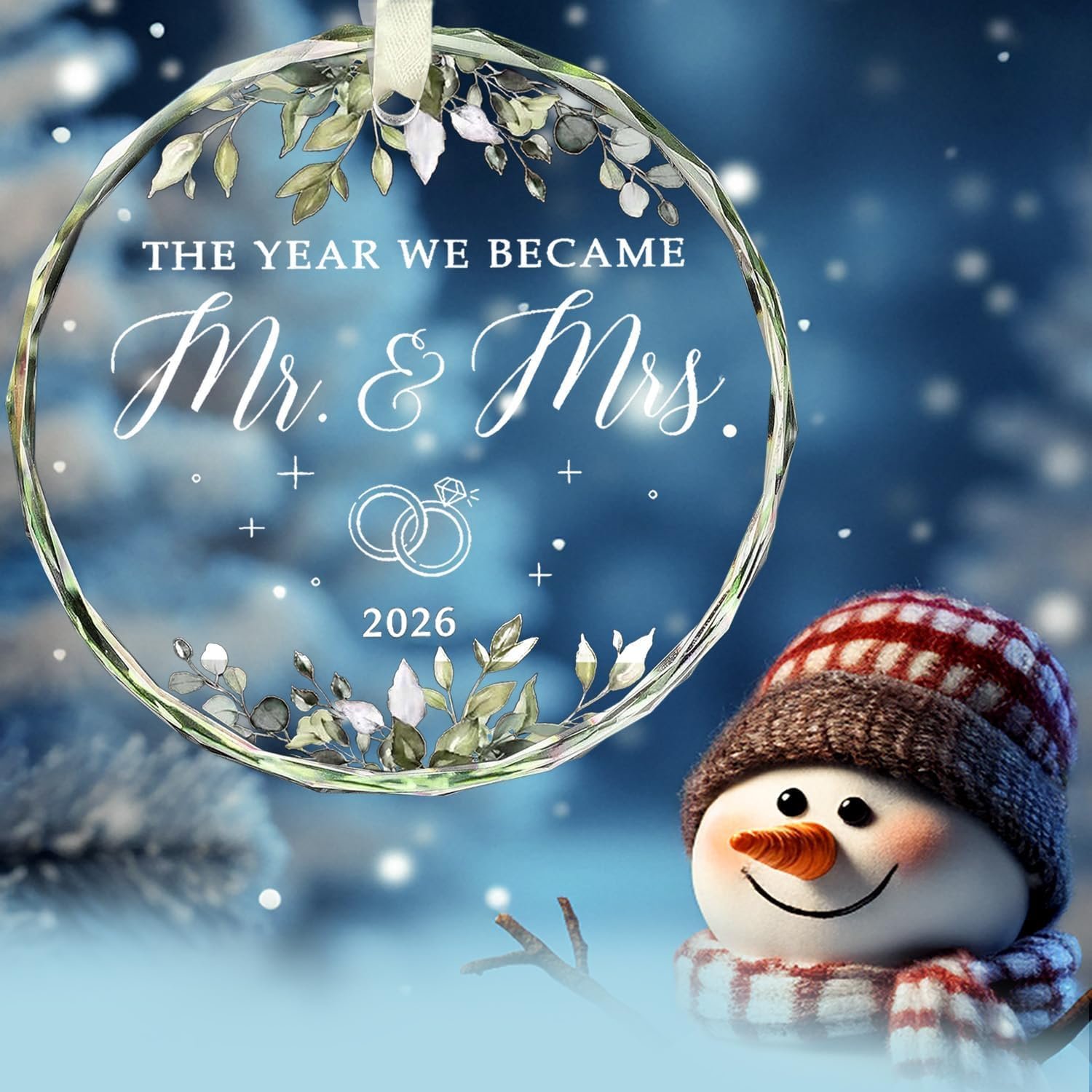 Custom Wedding Gifts for Couples, Bridal Shower Gifts for Bride, Mr and Mrs Gift, Just Married Decorations, Crystal Glass Christmas Ornaments - Image 4