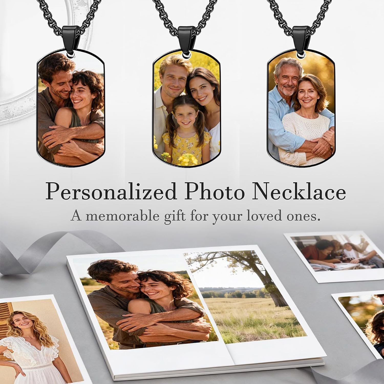 Personalized Necklace for Men - Custom Text & Family Photo Printing - Memorial Keepsake Gift for Dad, Husband, Papa - Image 6