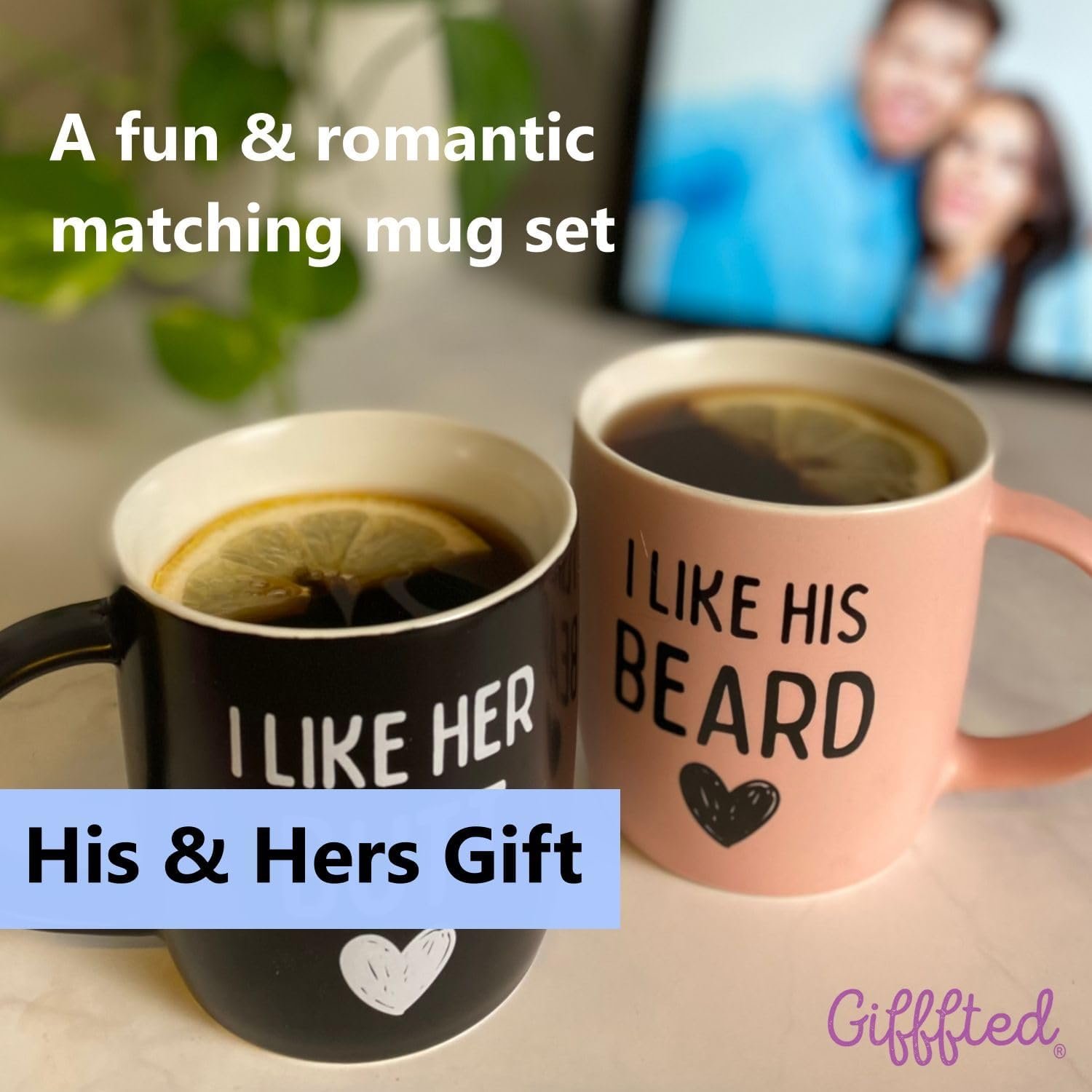 Triple Gifffted Funny Couples Gifts for Christmas, Wedding Anniversary, Engagement, Valentines Day Girlfriend Boyfriend Couple Gift, His & Hers, Bride & Groom, Him & Her, Ceramic, 380ML - Image 5