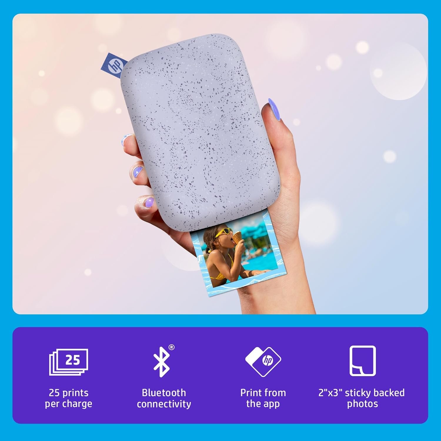 HP Sprocket 2x3 Instant Smartphone Photo Printer - Portable Color Wireless Mobile Printer - Zink Sticky-Back Photos - Print from Compatible iOS & Android Devices with Bluetooth w/Fun App - Purple - Image 2