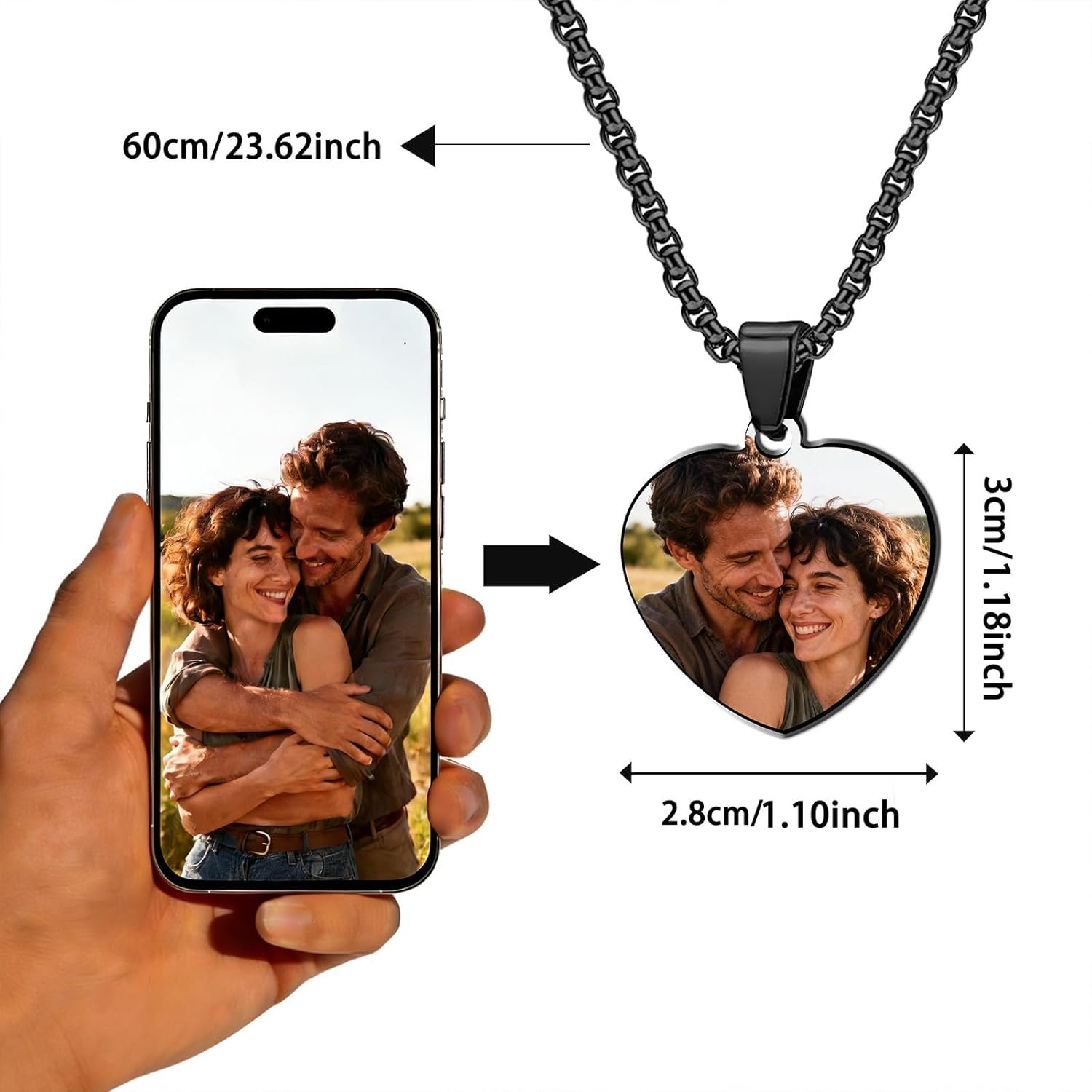 Personalized Necklace for Men - Custom Text & Family Photo Printing - Memorial Keepsake Gift for Dad, Husband, Papa - Image 3
