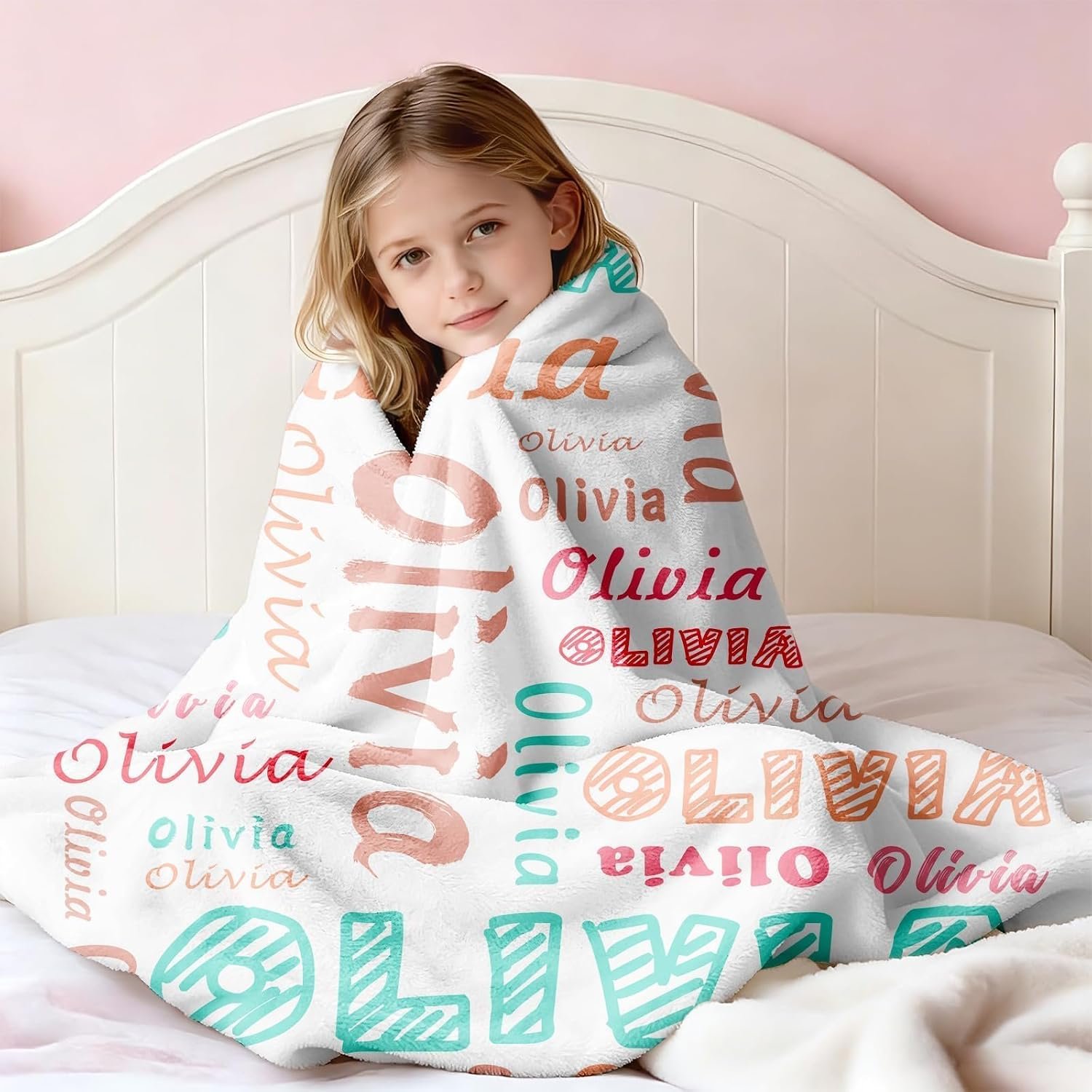 Custom Blanket with Name, Personalized Blanket for Adults Kids, Customized Gifts Baby Blanket, for Teen Girls Boys Mom, Dad, Couple, Girlfriend, Boyfriend(Color01-White) - Image 2
