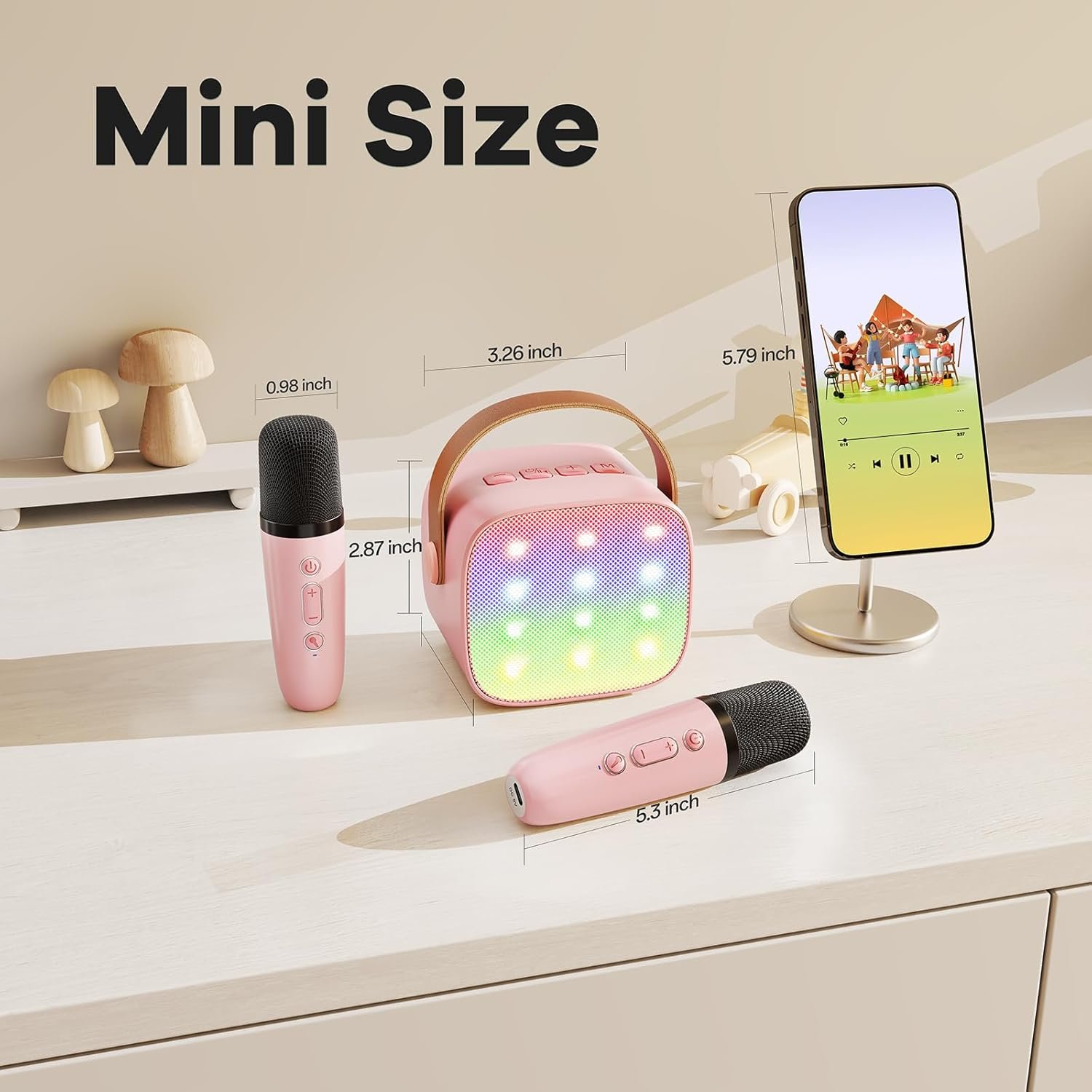 YLL Mini Karaoke Machine for Kids Adults, Bluetooth Speaker with 2 Wireless Microphones, TOP Christmas Birthday Gifts Toys for Girls Ages 3, 4, 5, 6, 7, 8, 9,10,11,12+ Years Old Toddler(Pinkcolor) - Image 8