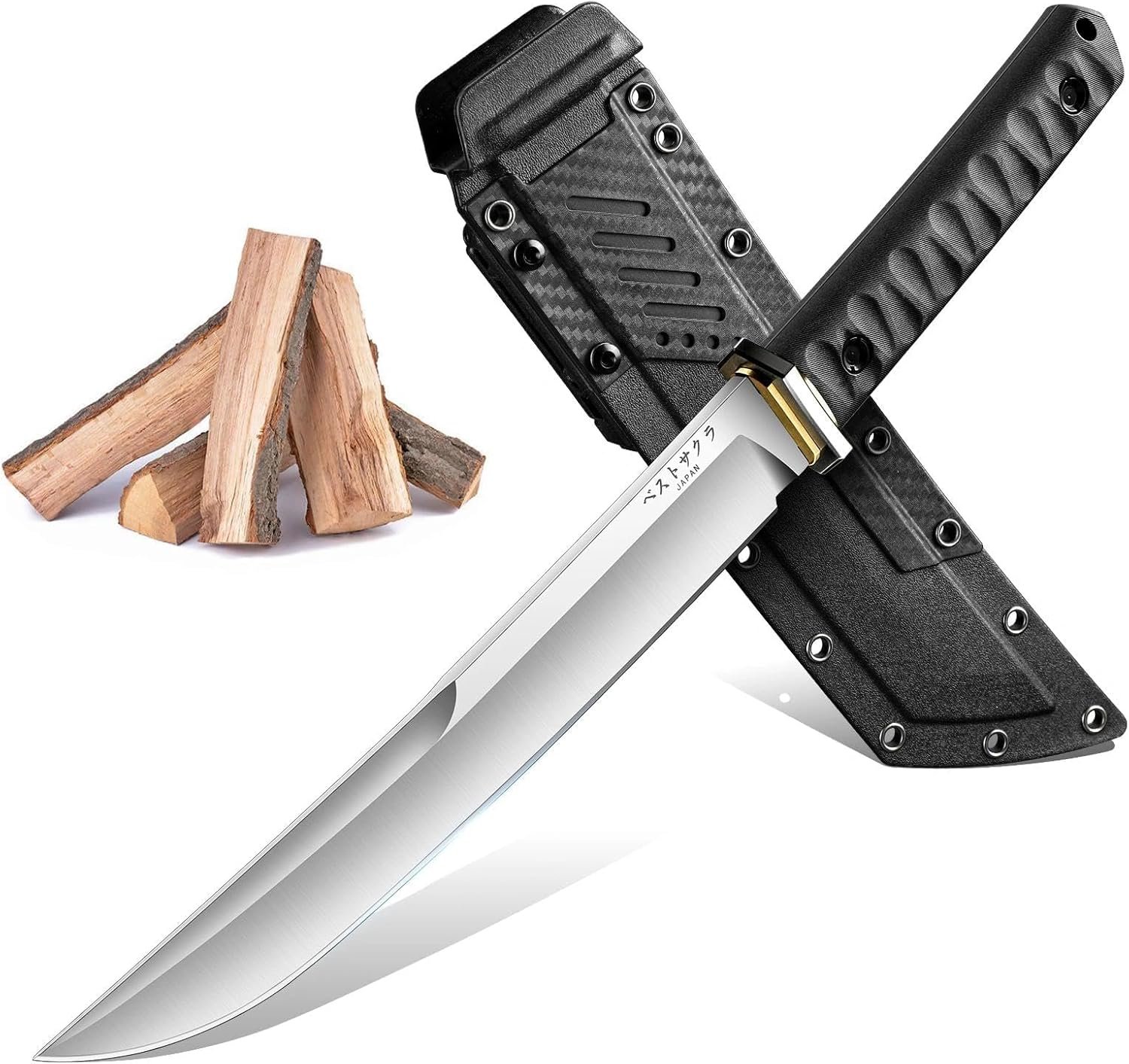 Freelander Japanese Fixed Blade Knife with Sheath, D2 Steel Survival Knife with 6mm Thick Spine for Outdoor Camping, Knives for Men