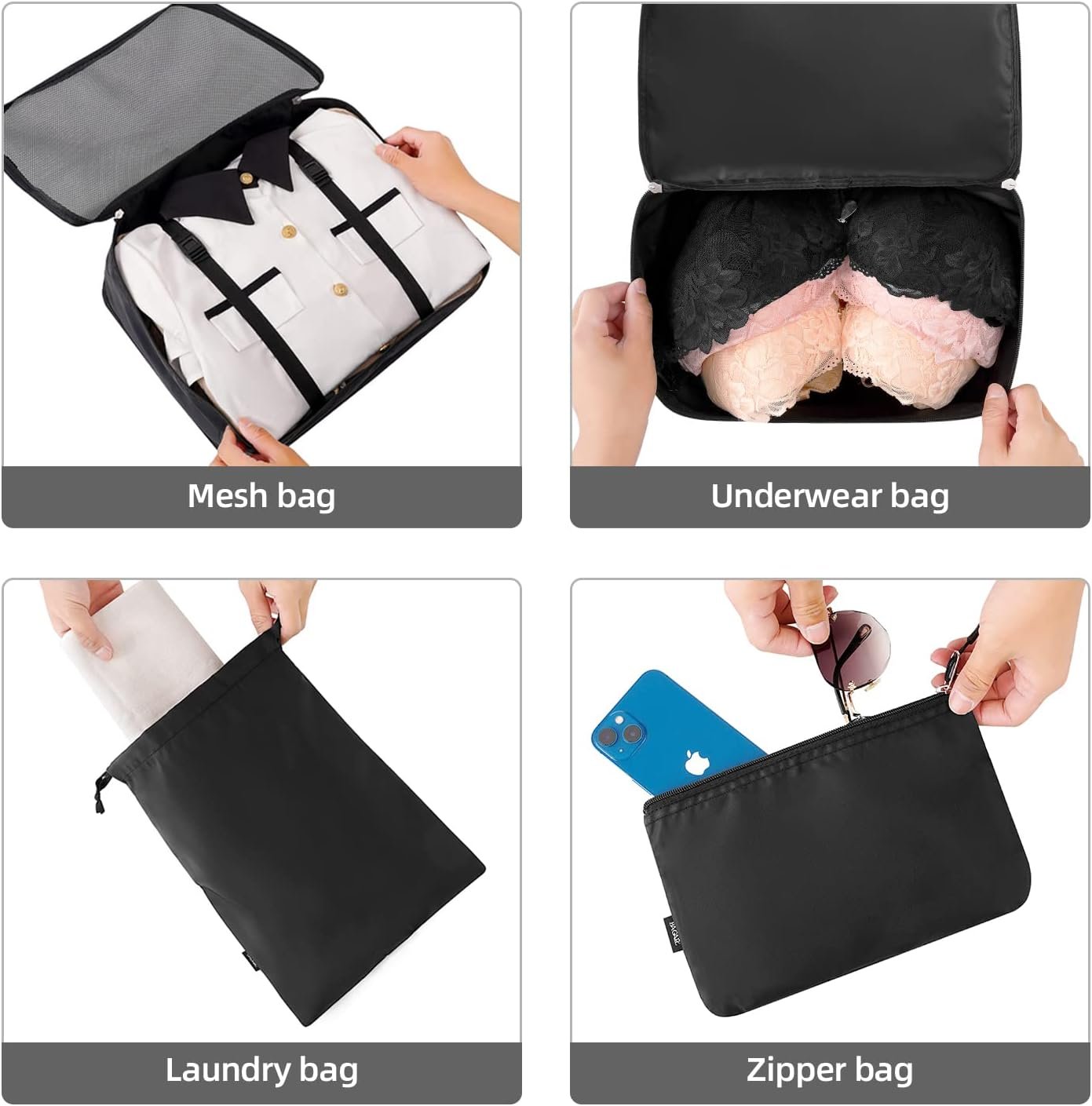 BAGAIL 10 Set Packing Cubes Various Sizes Packing Organizer for Travel Accessories Luggage Carry On Suitcase-Black - Image 6