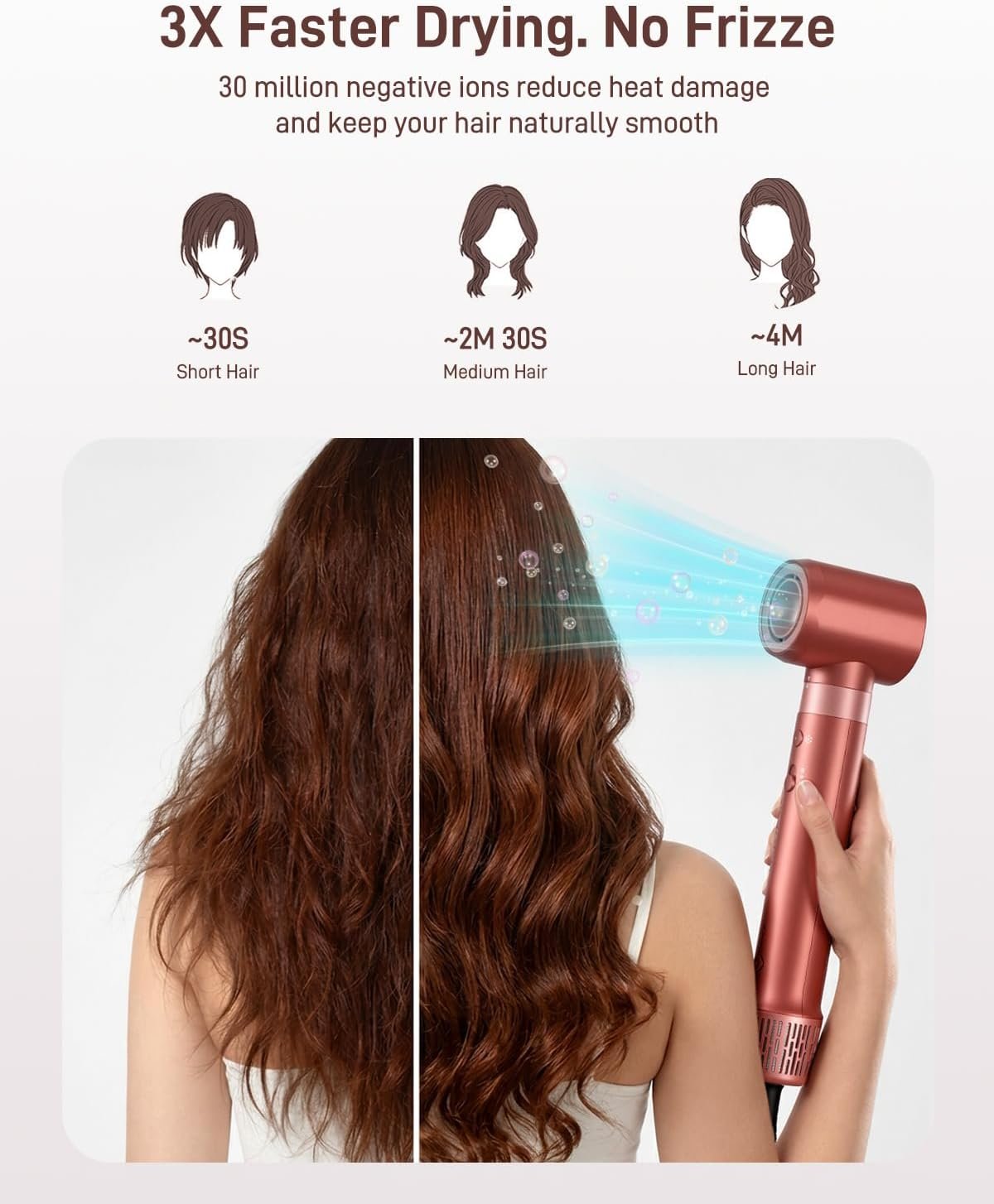 HITTIONA Hot Air Styler & Hair Dryer Brush Kit, 1500W No Heat Damage Frizz-Free Hair Styler for Curl, Wavy, Volumizer, Straighten, Fast Drying, Vermilion - Image 4
