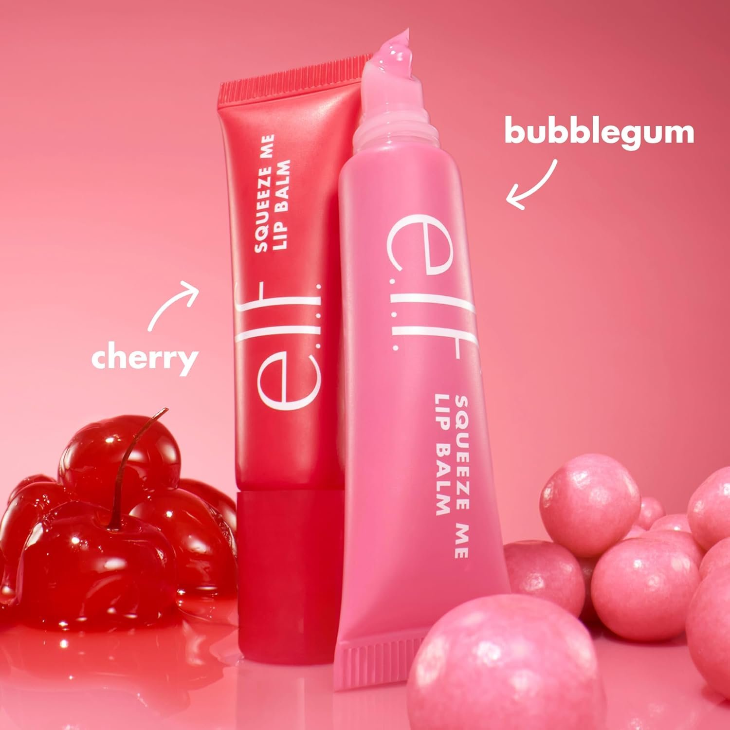e.l.f. Squeeze Me More Lip Balm Duo, Moisturizing Balm For A Sheer Tint Of Colour, Made With Hyaluronic Acid, Vegan & Cruelty-Free, Cherry & Bubblegum - Image 2