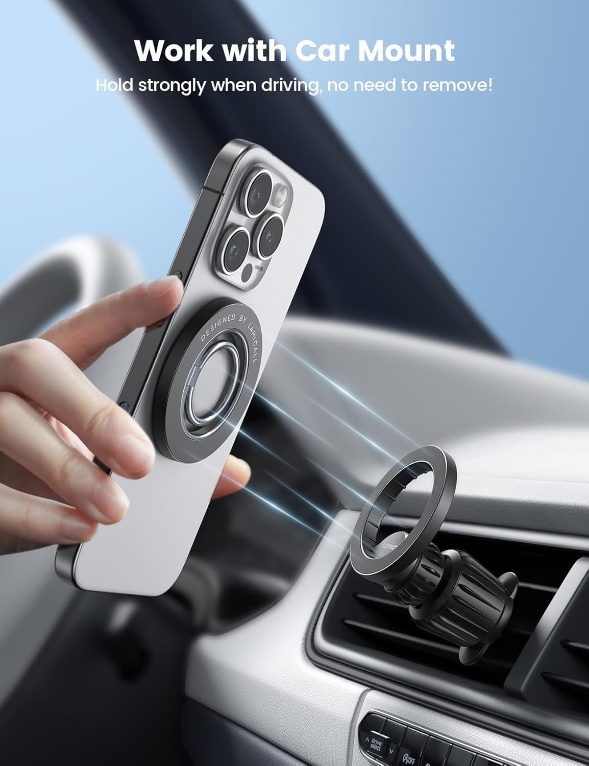 Lamicall Magnetic Phone Ring Grip for MagSafe - 360° Rotation Strong Magnet Finger Ring Holder Grip Stand, Mag Safe Kickstand Accessories for Mom iPhone 17 16 15 14 Air Pro Max, Androids, Misty Black - Image 9