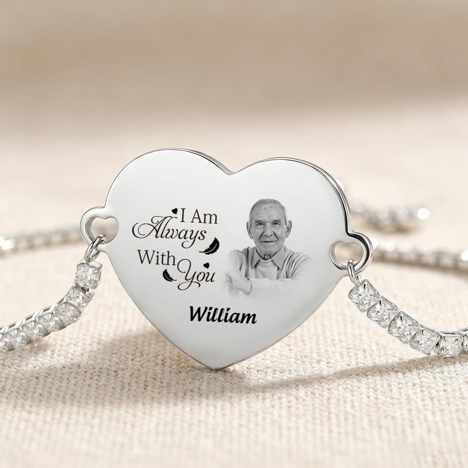 Custom Photo Memorial Bracelet – Personalized Heart Charm Keepsake Jewelry with Engraved Picture & Name, Stainless Steel “I Am Always With You” Commemorative Gift for Loved Ones - Image 6