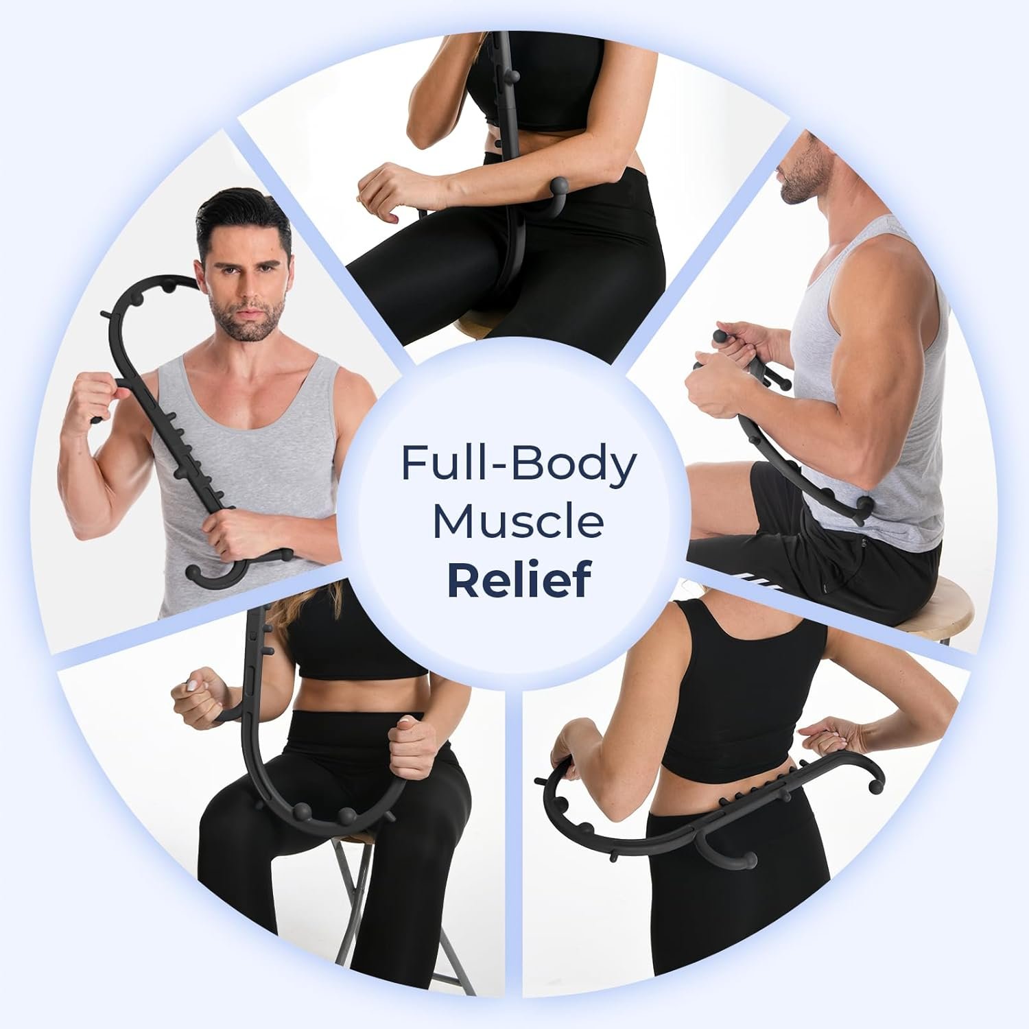 Ranarose Deep Tissue Back & Neck Massager - Back Massager Stick for Pain Relief, Muscle Knot Remover, Trigger Point Massage Tool for Full Body, Shoulders, Legs - Pressure Point Massage Tool (Black) - Image 5