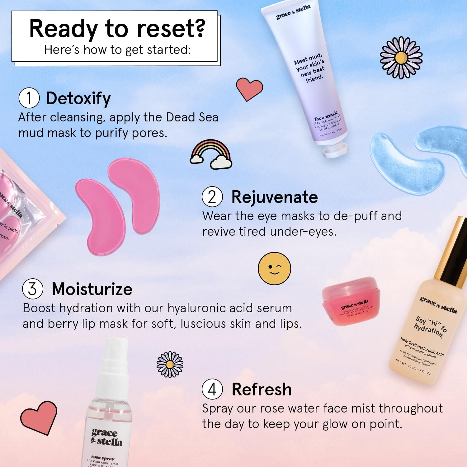 grace & stella Award Winning Skin Care Set - Gifts for Women - Travel Size Toiletries with Eye Masks, Hyaluronic Acid Serum, Lip Balm & More - Bridesmaids, Birthdays, Teen Girl Gifts - Vegan Self Care - Image 8