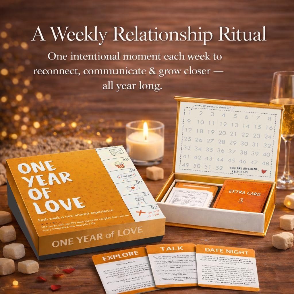 Weekly Date Night Ideas for Couples – Fun & Romantic Gift for Wedding Anniversaries, Valentine’s Day & More – for Husband, Wife, Brides & Bachelorettes – Includes 52 Unique Ideas + 52 Bonus Cards