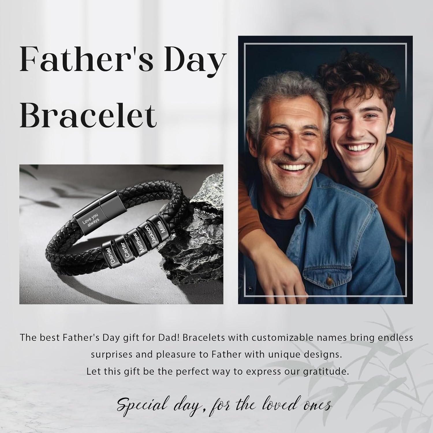Personalized Leather Bracelet for Men Custom Engraved 2-6 Names Braided Dad Bracelet Unique Father's Day Gift for Dad, Husband, Boyfriend - Image 3