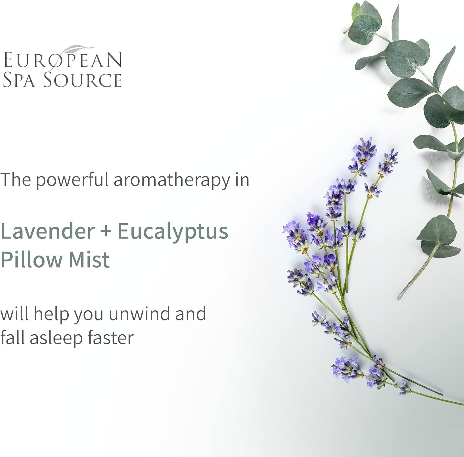European Spa Source Sleep Well Eucalyptus + Lavender Pillow Mist Spray for Aromatherapy, At Home Spa Experience, Tension Relief, Sleep Support, and Relaxation, 4 fl oz. - Image 3