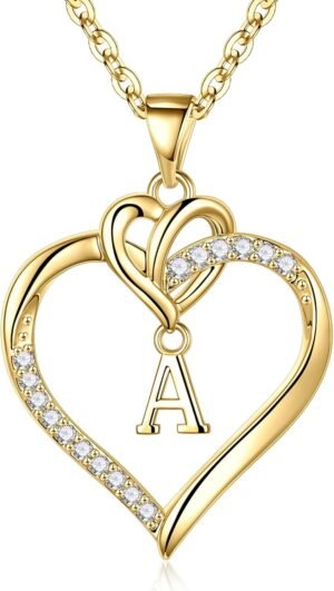 STORUP Heart Initial Necklaces for ...