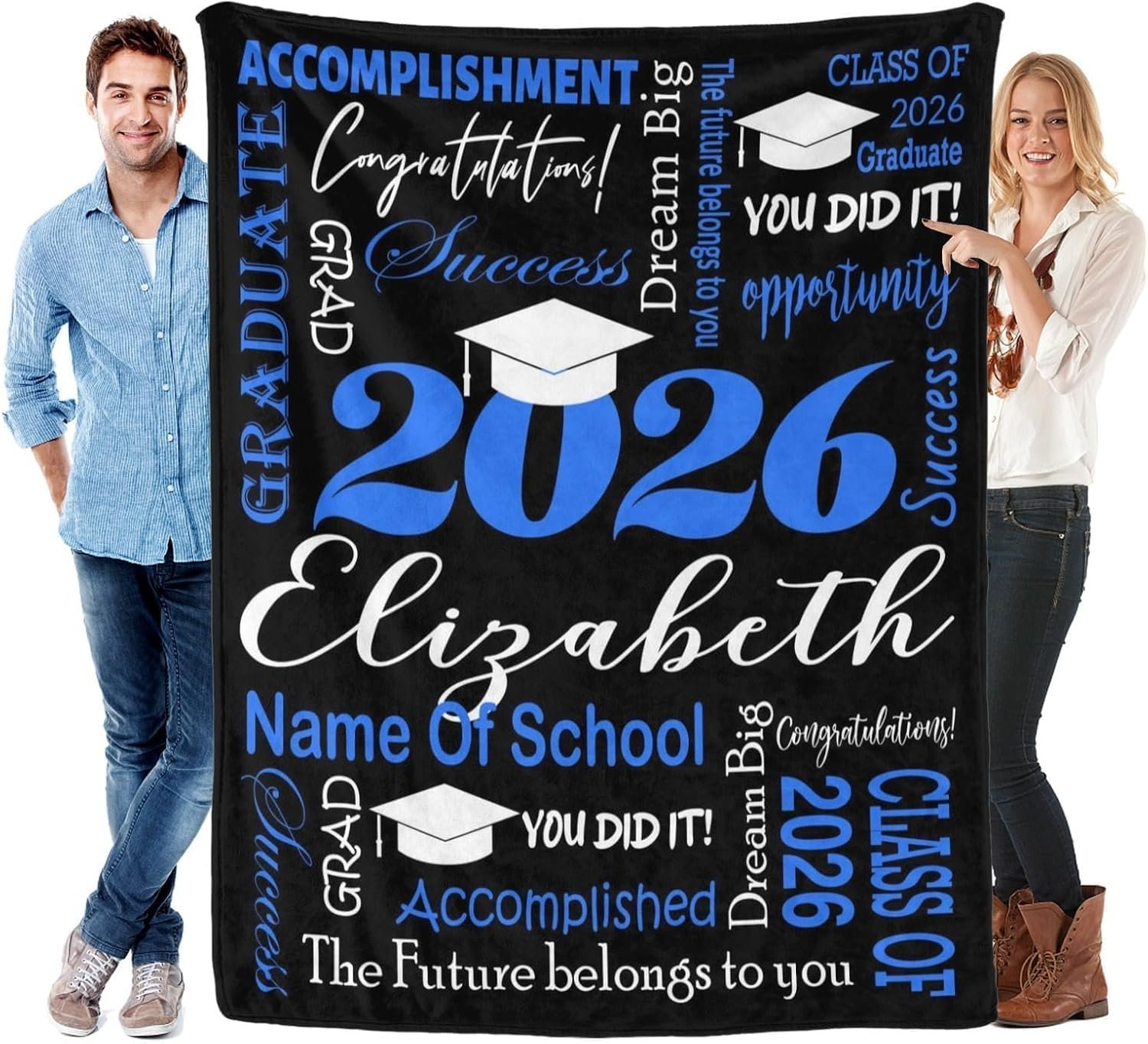 Custom Graduation Blanket with Name, Personalized Class of 2026 Throw Blanket, 2026 Graduation Gifts Blanket for Him Her