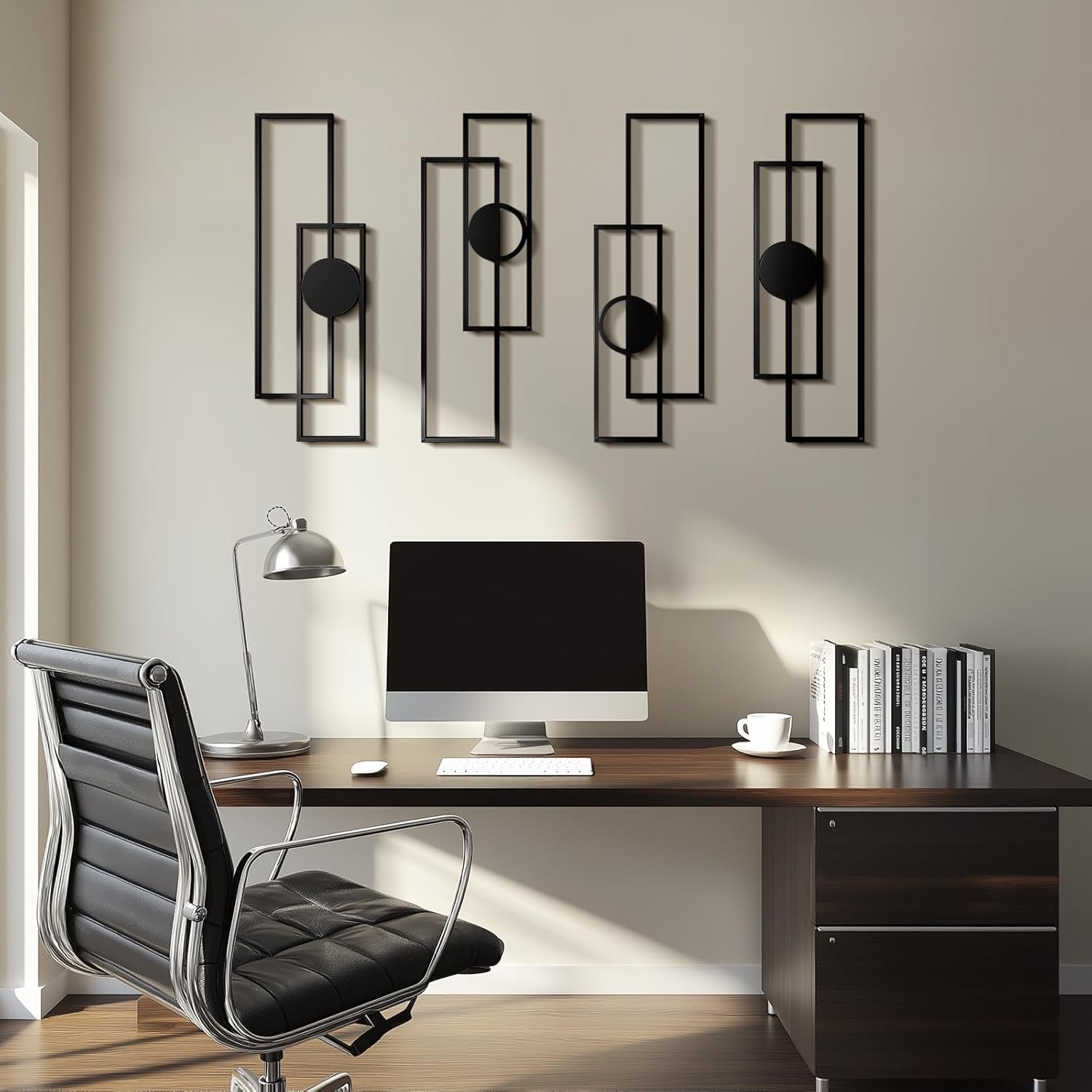 Abstract Black Metal Wall Art Set of 4, Large Modern Geometric Wall Decor with 3D Layered Design for Living Room, Bedroom, Bathroom, Hallway, Minimalist Wall Sculptures - Image 4