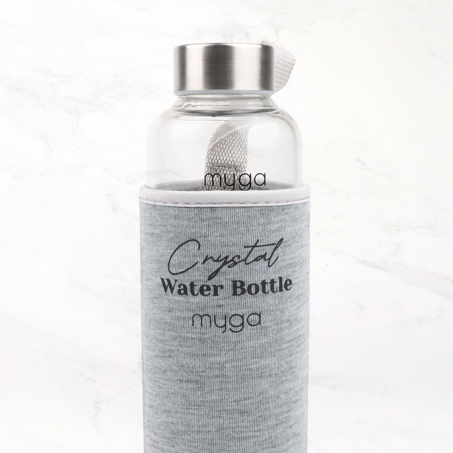 Myga Amethyst Crystal Water Bottle,16.9OZ 500ml Glass Drinks Bottle with Natural Healing Crystal and Neoprene Sleeve for Wellness and Self-Care for Gemstone - Image 7