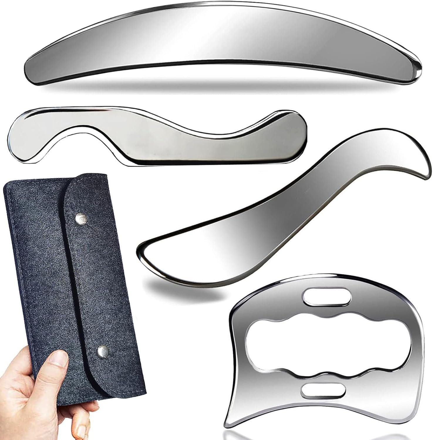 4 IN 1muscle scraper Stainless Steel Gua Sha set Scraping Massage Tool,IASTM Tools, Great Soft Tissue Physical Therapy Used for Arms, Back, Legs, Neck