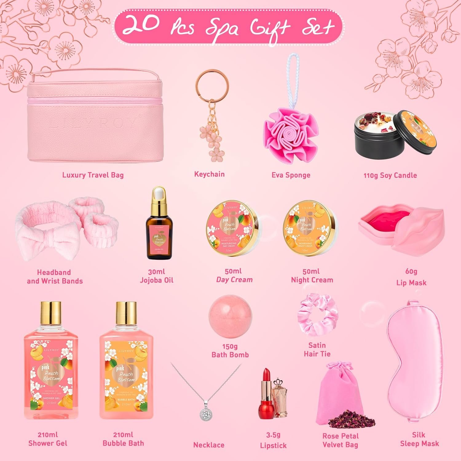 Gifts for Women, Birthday Gifts - 20-Piece Bath & Body Gift Bath Gift Set for Women, Self Care Kit with Necklace, Diffuser & More | Perfect for Mothers Day, Christmas, Anniversary, Holiday Gift for Her - Image 3
