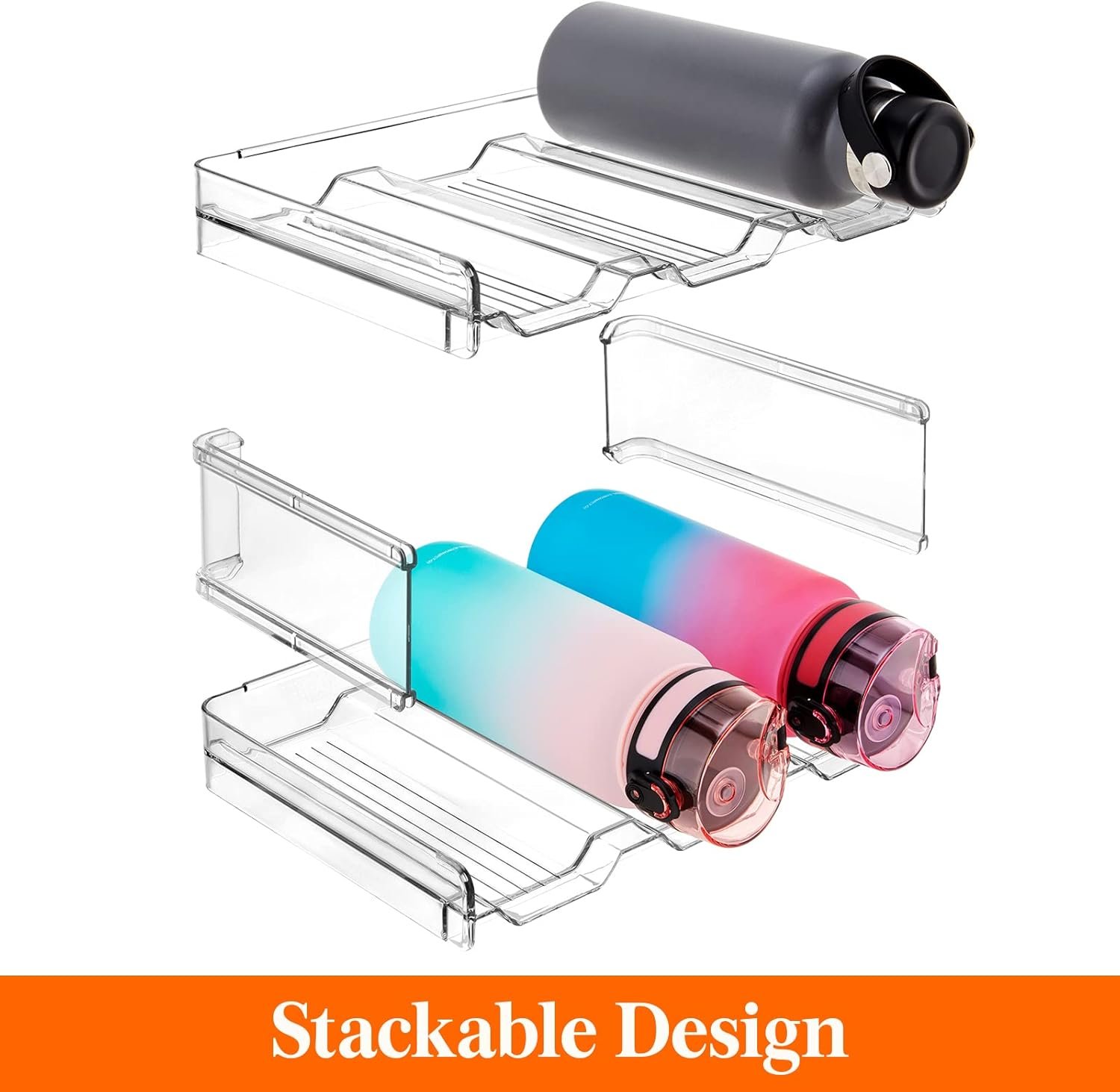 Lifewit Stackable Water Bottle Organizer for Cabinet, Freezer, Pantry - Plastic Cup Holder, Wine Racks for Kitchen Tabletop Storage, Cupboard, Office - Pack of 4, Each Rack Holds 3 Containers - Image 4