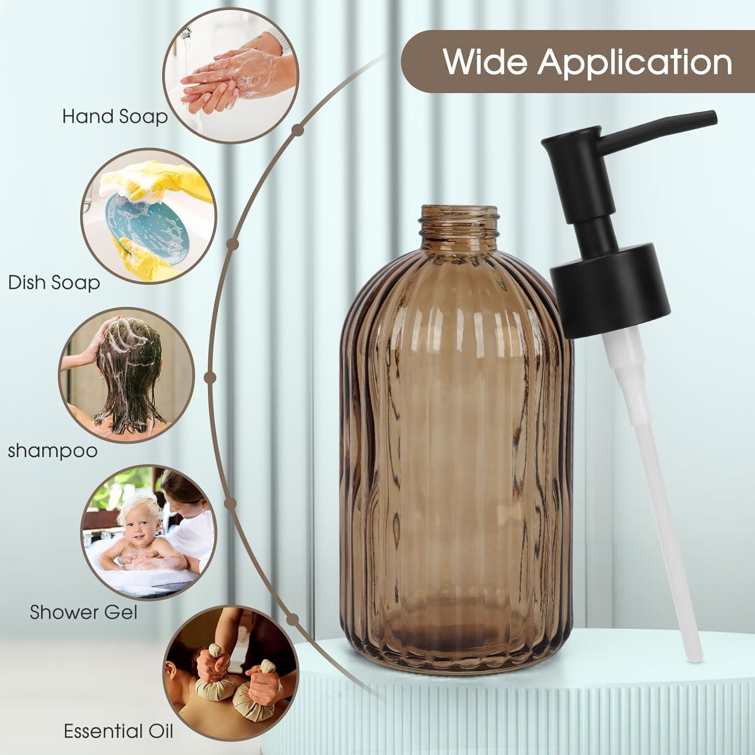 Topsky Glass Soap Dispenser with Black Plastic Pump, 400ml Liquid Hand Soap Dispenser, Rustproof Pump for Kitchen & Bathroom, Great for Lotions, Essential Oil, Liquid Soaps-Amber - Image 6
