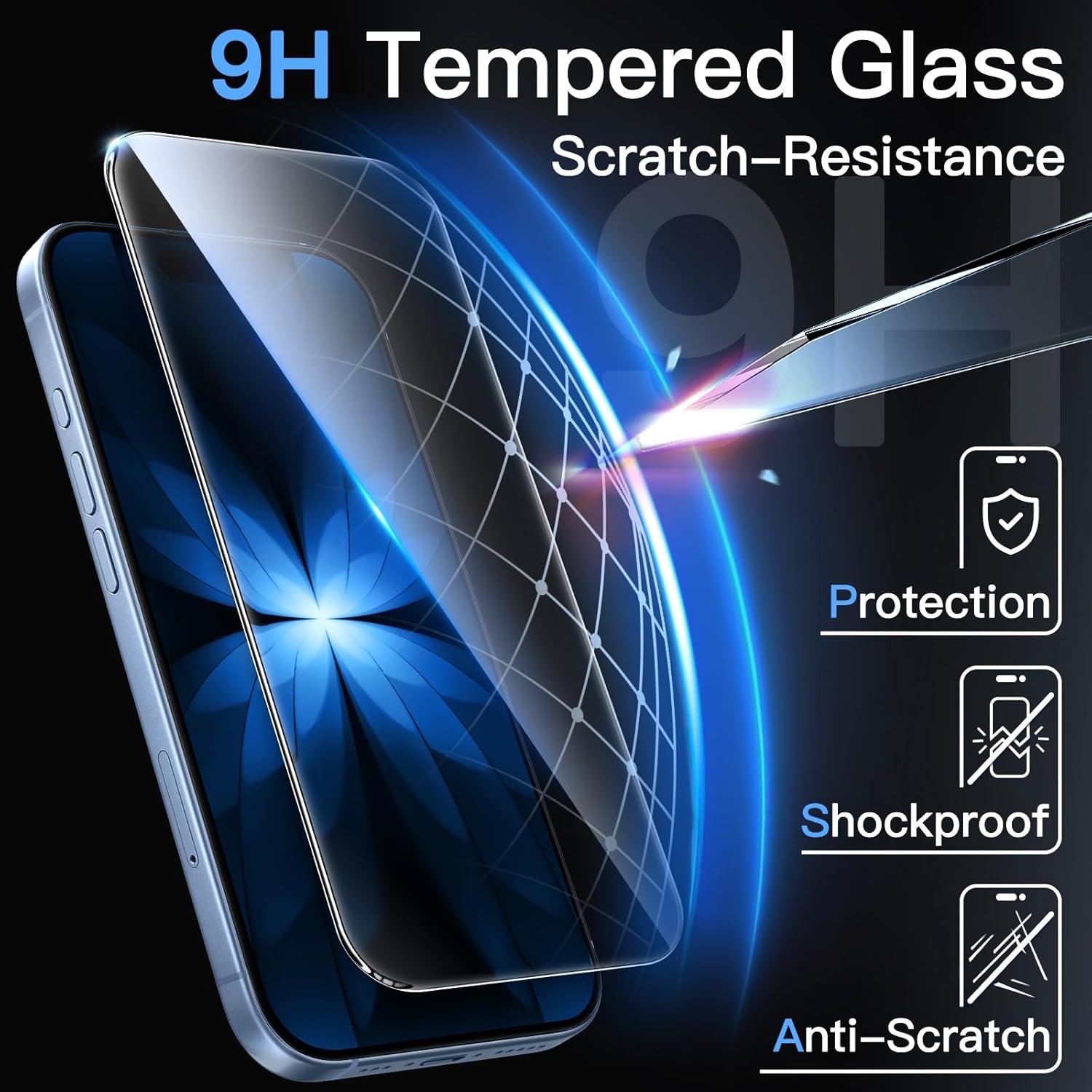 JETech Screen Protector for iPhone 17 6.3-Inch, Tempered Glass Film with Easy Installation Tool, 9H Hardness, Case-Friendly, 3-Pack - Image 5