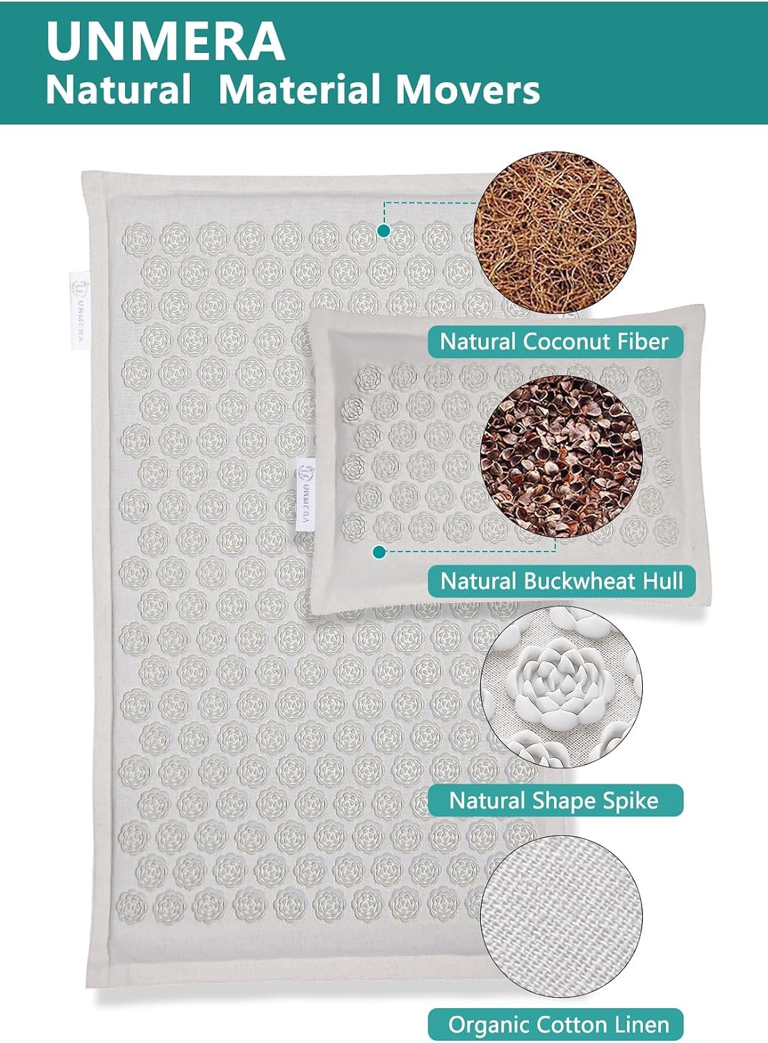 UNMERA Acupressure Mat and Pillow Set,Natural Eco Linen & Coconut Fiber Filling,for Back/Neck Pain Relief, Sciatic, Headache and Muscle Relaxation, Comes with Carrying Bag - Image 5