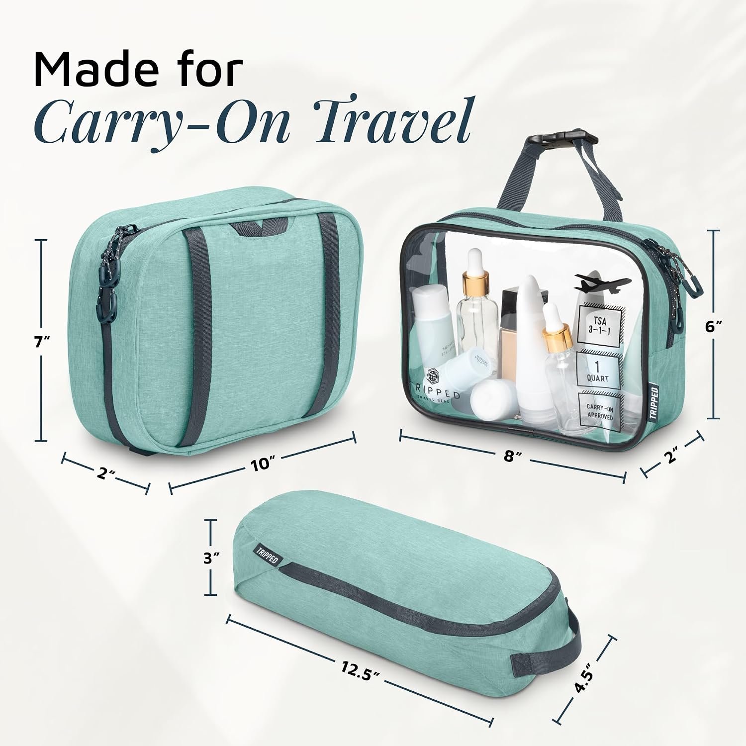 Toiletry Bag Kit 3 Piece Set: Hanging Travel Toiletry Bag + 311 TSA Cosmetic Liquid Bag + Accessory Organizer Pouch - Image 6
