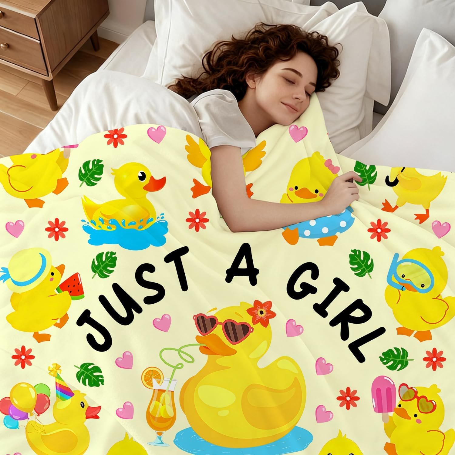 Duck Blanket Yellow Ducks Themed Gifts Just A Girl Who Loves Ducks Blankets Soft Warm Flannel Throw Blanket for Girl Kids Adults 50"x40" - Image 5