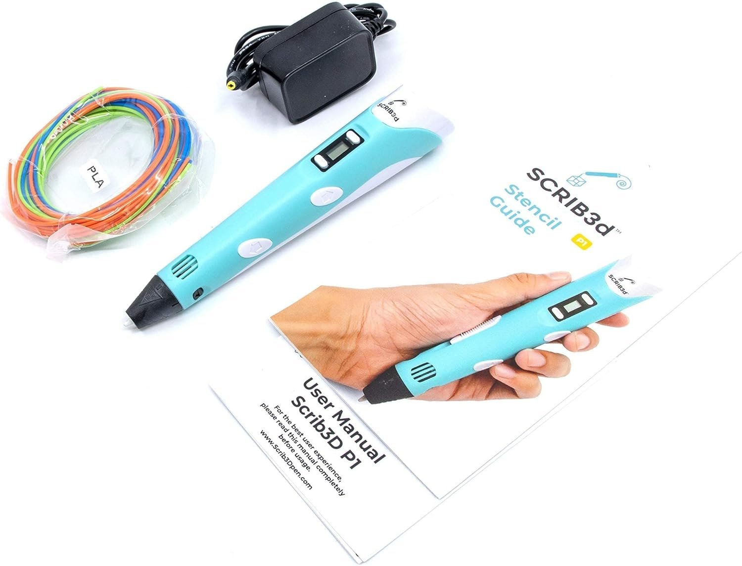 SCRIB3D P1 3D Printing Pen with Display - Includes 3D Pen, 3 Starter Colors of PLA Filament, Stencil Book + Project Guide, and Power adapter - Image 3