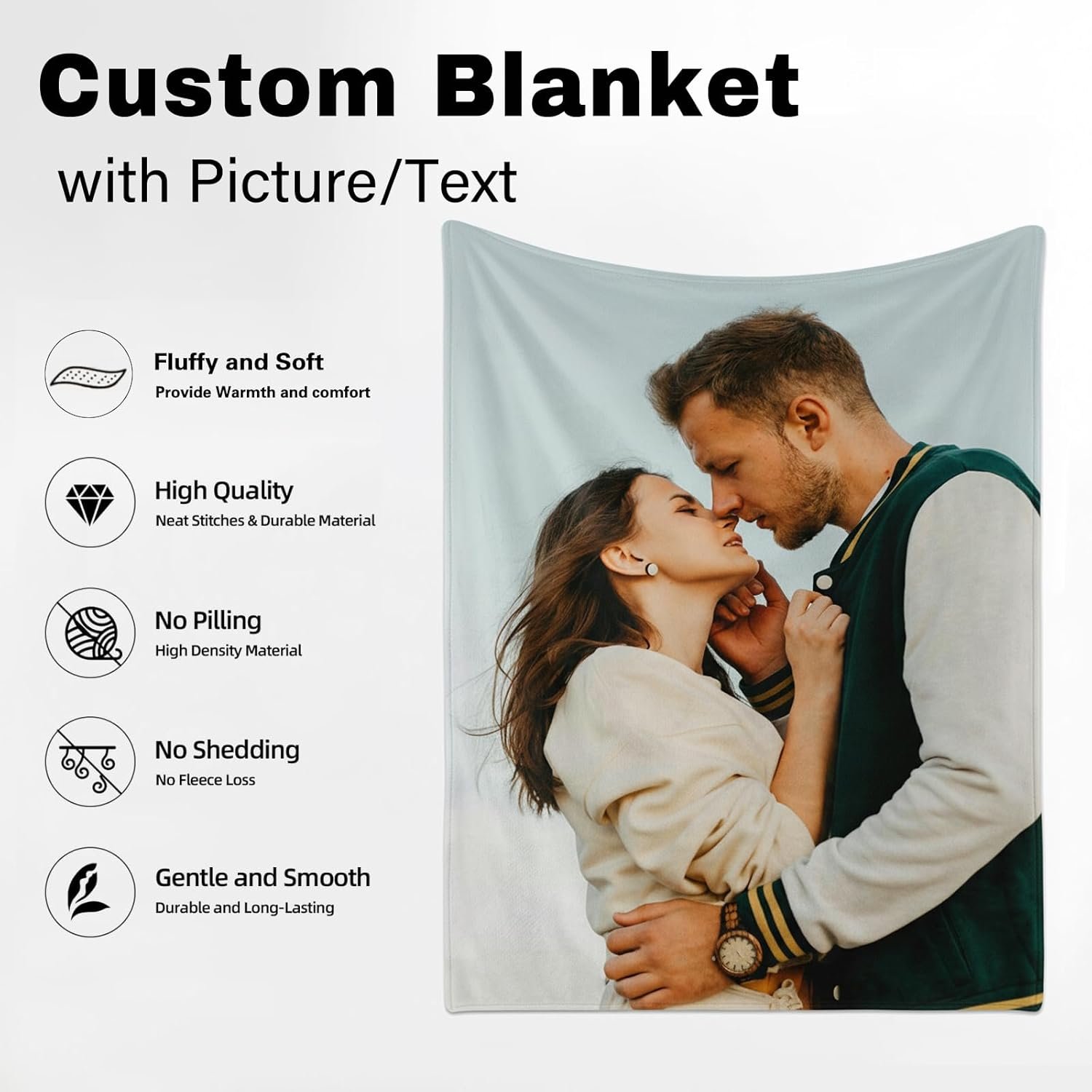 Custom Blanket with Picture Text Personalized Throw Blanket with Photo Super Soft Fleece Customized Photo Blankets for Couples Girlfriend Boyfriend Dad Mom for Birthday Christmas Valentine Gifts - Image 7