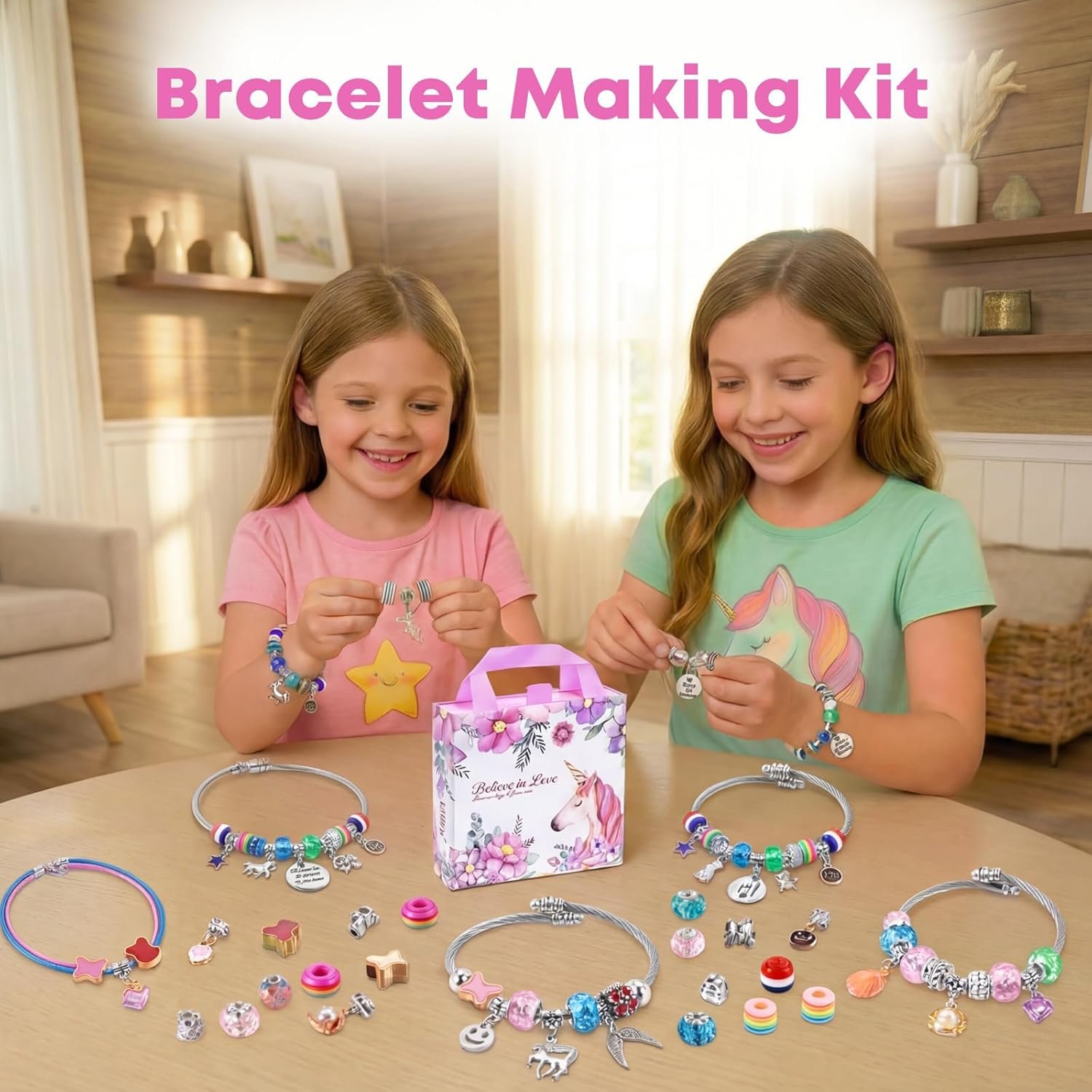 Girls Charm Bracelet Making Kit: Unicorn Toys for Girls Gifts 8-12 Years Old, Birthday Gifts 6 7 8 9 10 Year Old Girl Gift Ideas, Inspires Creativity Art and Crafts for Kids Age 6-8 Jewelry Making Set - Image 2
