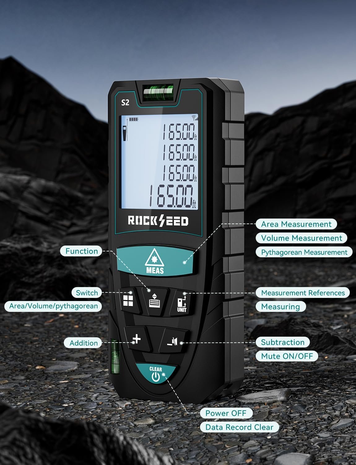 Laser Measure 50M/165ft,RockSeed Digital Laser Distance Meter with 2 Bubble Levels,Portable M/in/Ft Unit Switching Backlit LCD and Measuring Distance/Area/Volume/Pythagorean - Image 6