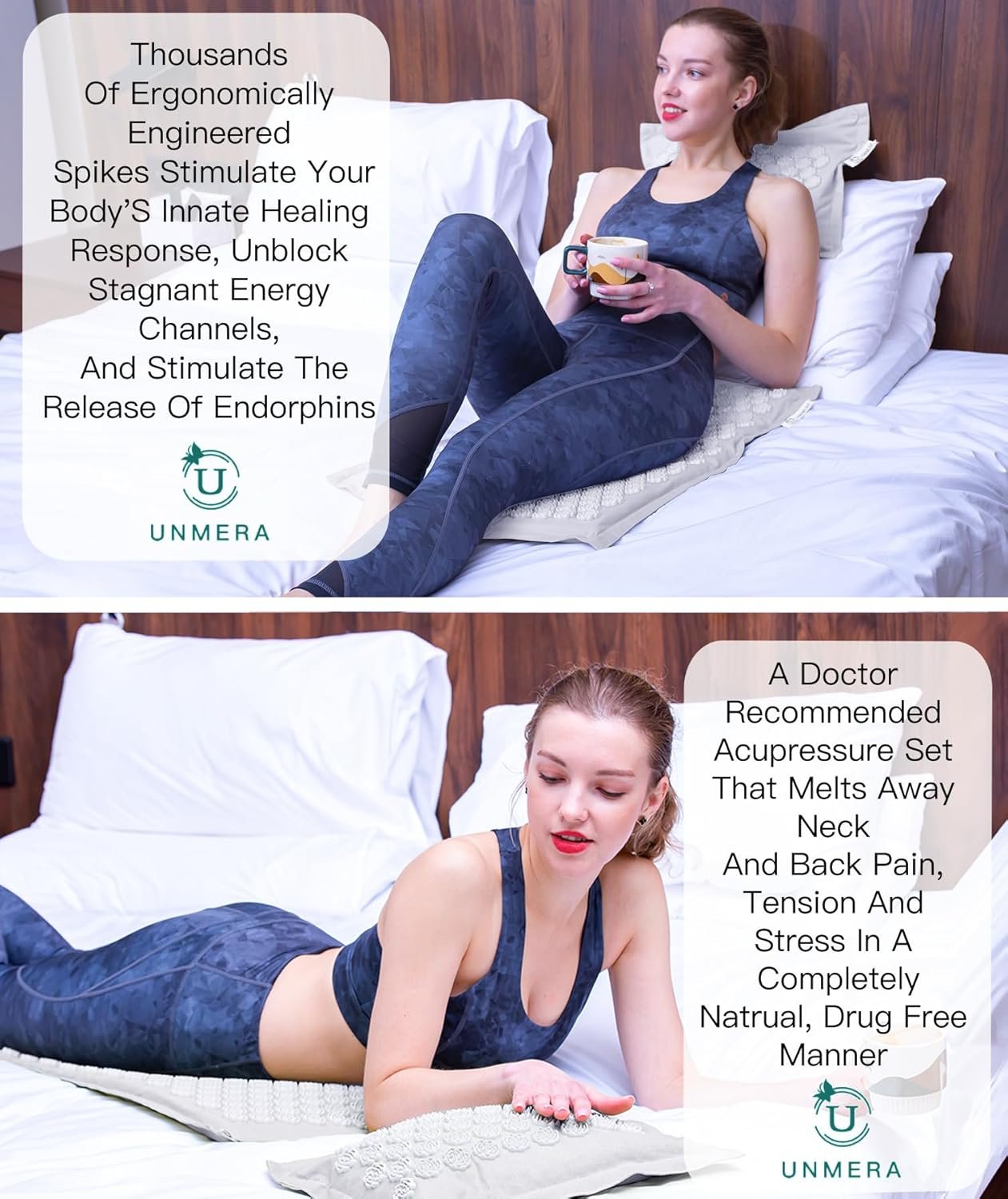 UNMERA Acupressure Mat and Pillow Set,Natural Eco Linen & Coconut Fiber Filling,for Back/Neck Pain Relief, Sciatic, Headache and Muscle Relaxation, Comes with Carrying Bag - Image 4