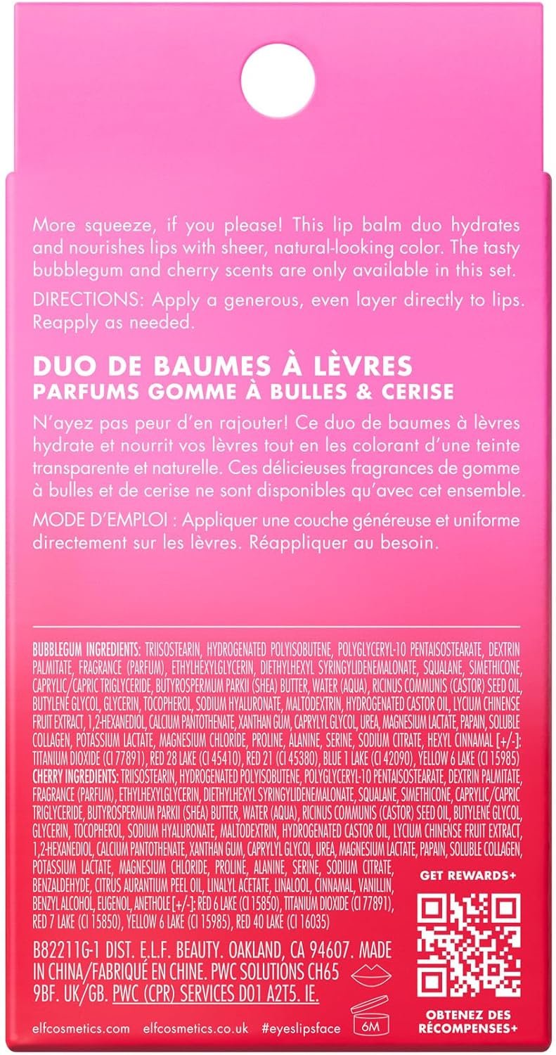 e.l.f. Squeeze Me More Lip Balm Duo, Moisturizing Balm For A Sheer Tint Of Colour, Made With Hyaluronic Acid, Vegan & Cruelty-Free, Cherry & Bubblegum - Image 7