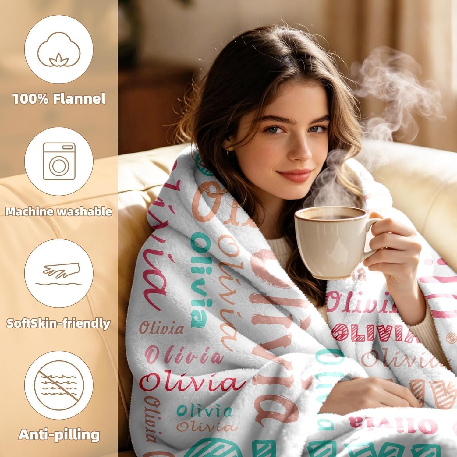 Custom Blanket with Name, Personalized Blanket for Adults Kids, Customized Gifts Baby Blanket, for Teen Girls Boys Mom, Dad, Couple, Girlfriend, Boyfriend(Color01-White) - Image 5