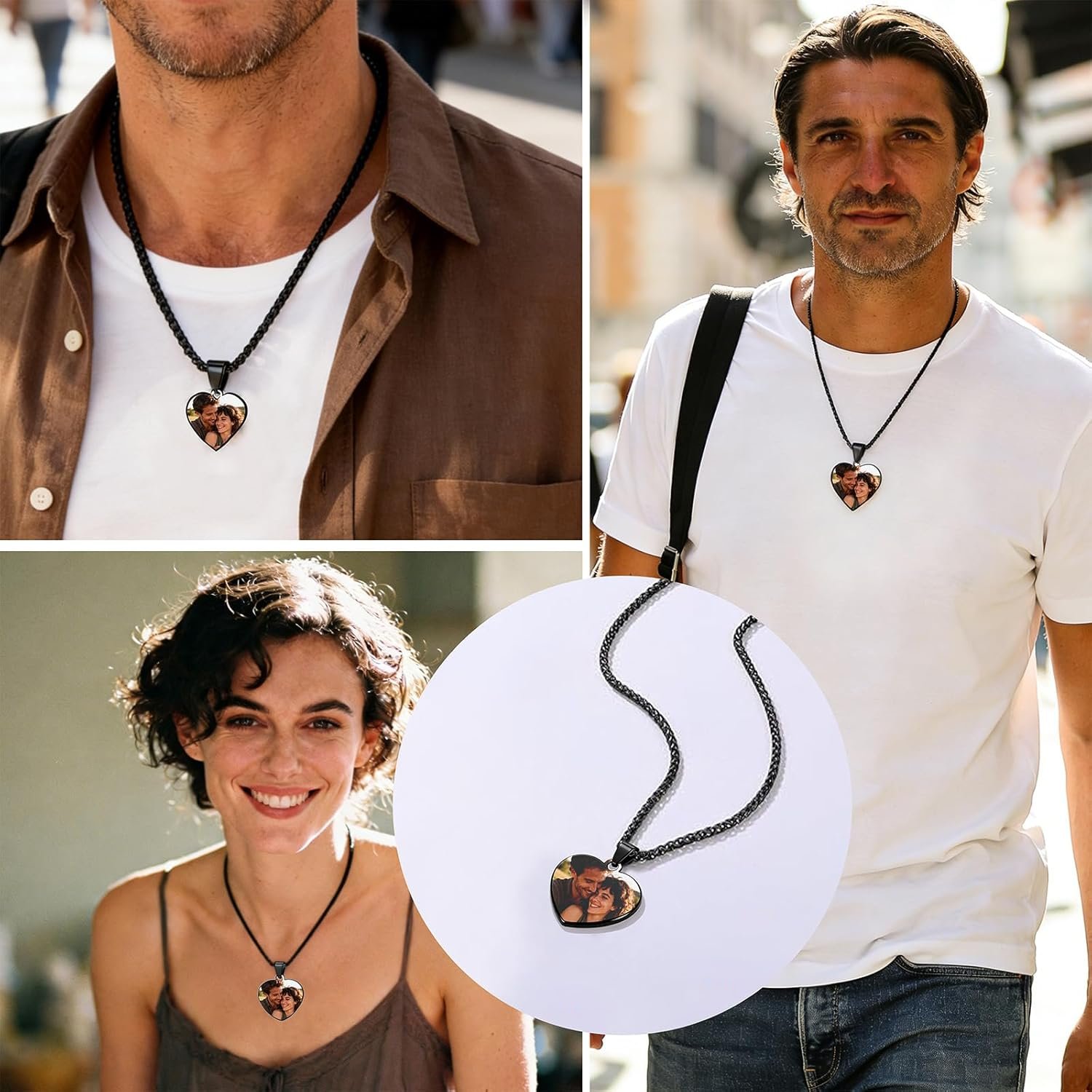 Personalized Necklace for Men - Custom Text & Family Photo Printing - Memorial Keepsake Gift for Dad, Husband, Papa - Image 2
