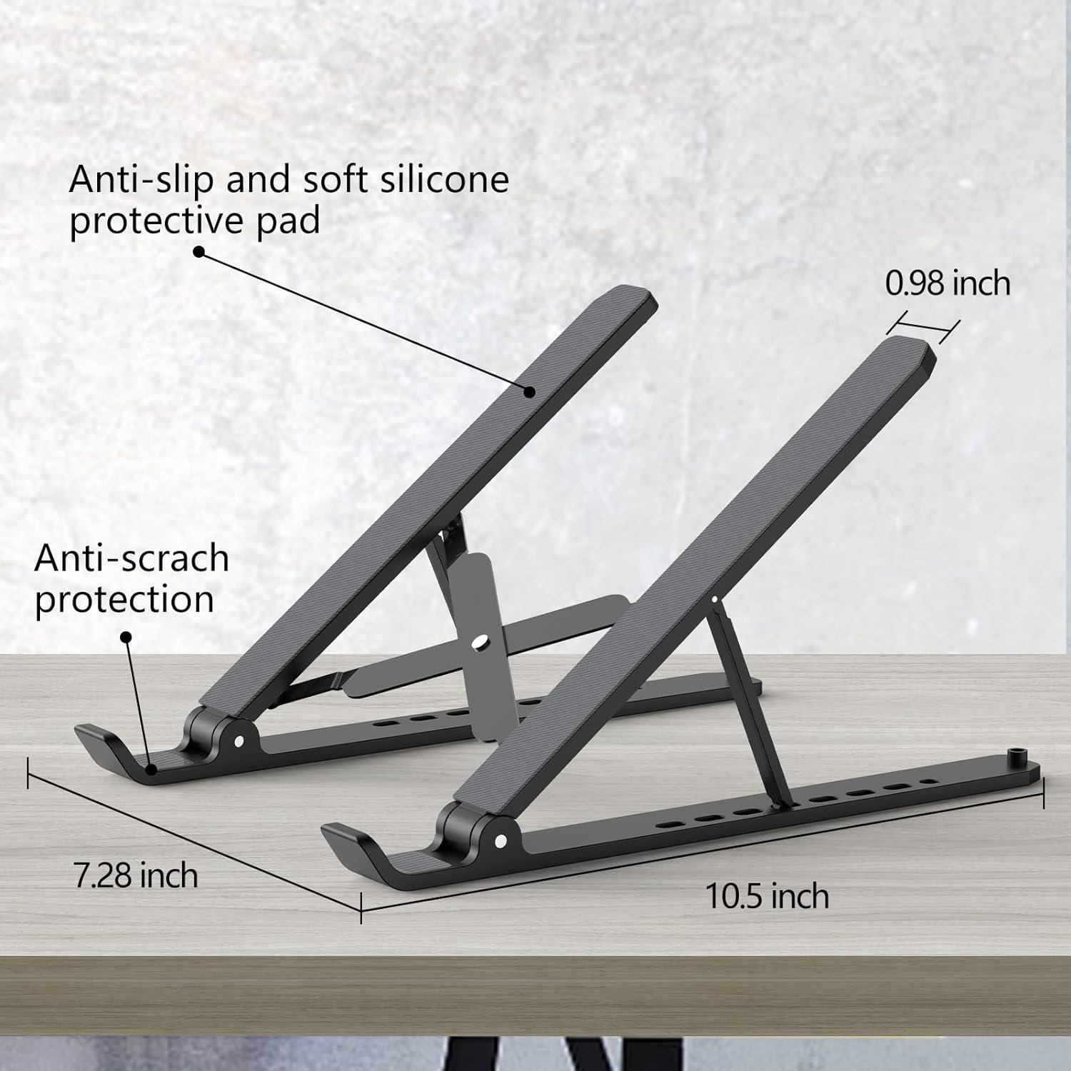 Laptop Stand for Desk, Adjustable Laptop Riser ABS+Silicone Foldable Portable Laptop Holder, Ventilated Cooling Pad Notebook Stand for 10-15.6” Laptops,Tablet-Black - Image 5