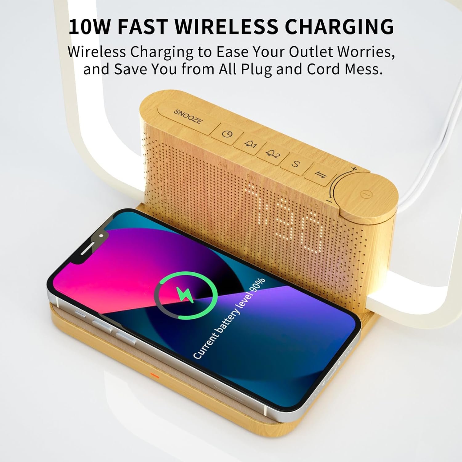 Sunrise Alarm Clock with Wireless Charging Desk Touch Lamp 3 Level Dimmable Wake-up Light Bedside Lamps for Bedroom Living Room,Sunrise Lamp with 10 Natural White Noise Sound 30/60/90 Mins countdown - Image 4