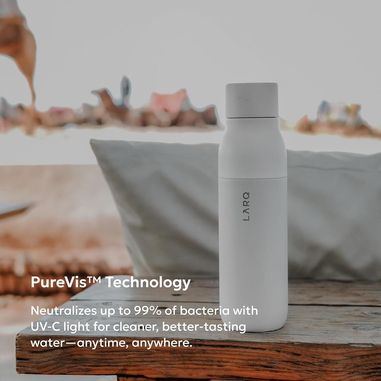 LARQ Bottle PureVis 25 oz - Self-Cleaning and Insulated Stainless Steel Water Bottle with PureVis technology and Award-winning Design |Reusable & Travel Friendly, Granite White - Image 3