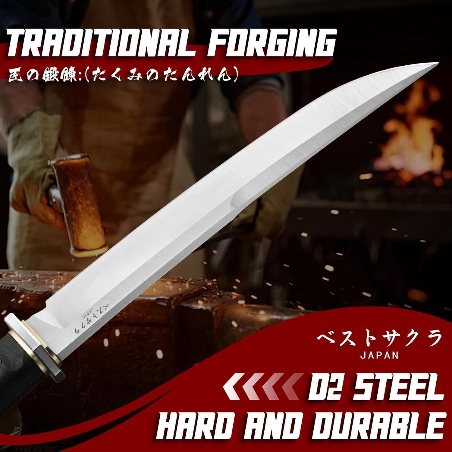 Freelander Japanese Fixed Blade Knife with Sheath, D2 Steel Survival Knife with 6mm Thick Spine for Outdoor Camping, Knives for Men - Image 3